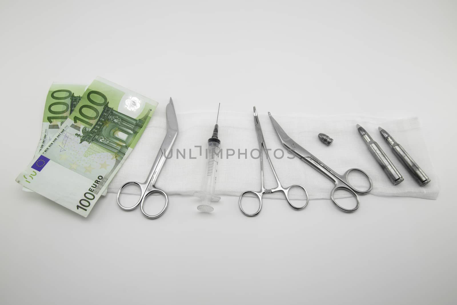 surgical instruments, syringe, ammunitions and money by Isaac74