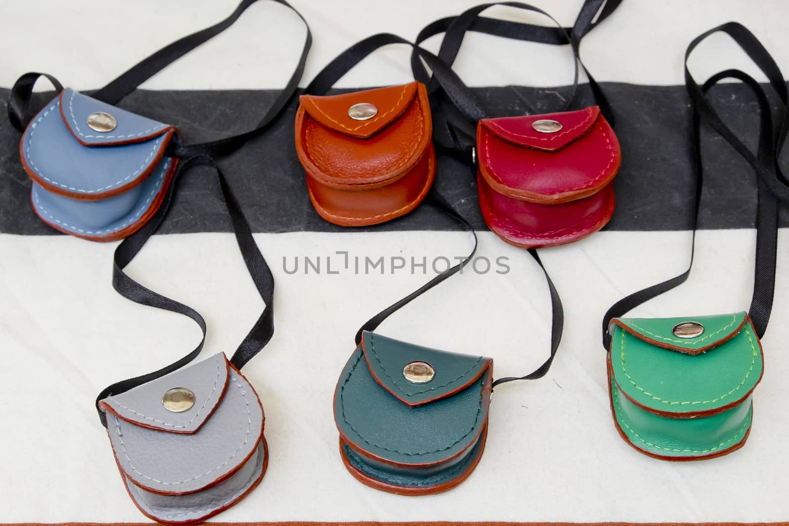 Closeup collection of color leather small pocket purse. by art9858