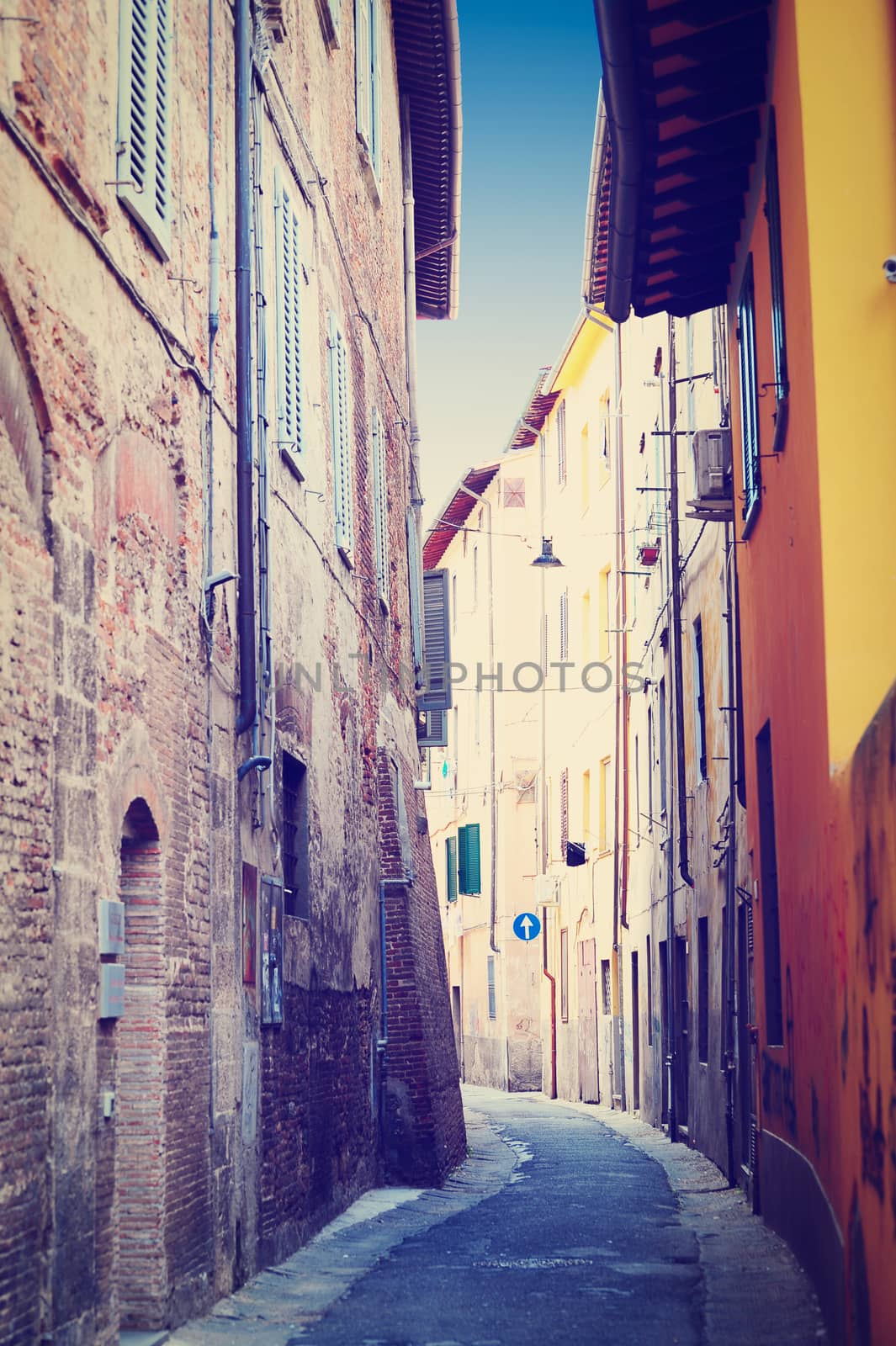 Narrow Alley  in Italian City of Pisa, Instagram Effect