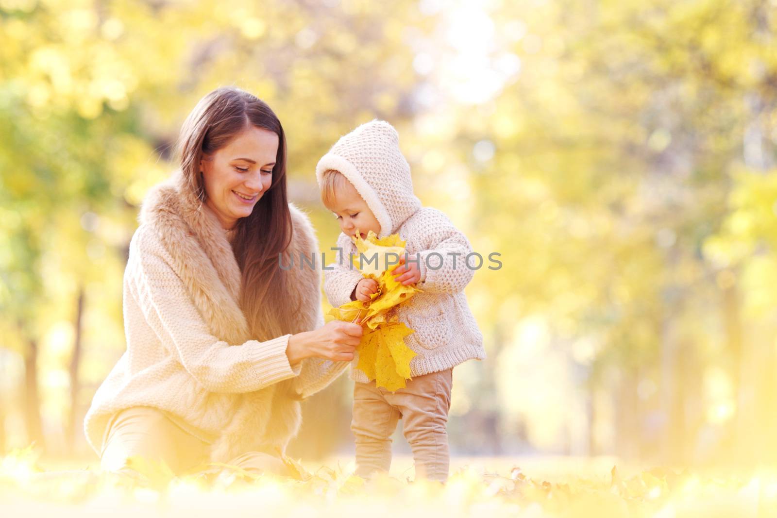 Mother and child in autumn park by Yellowj