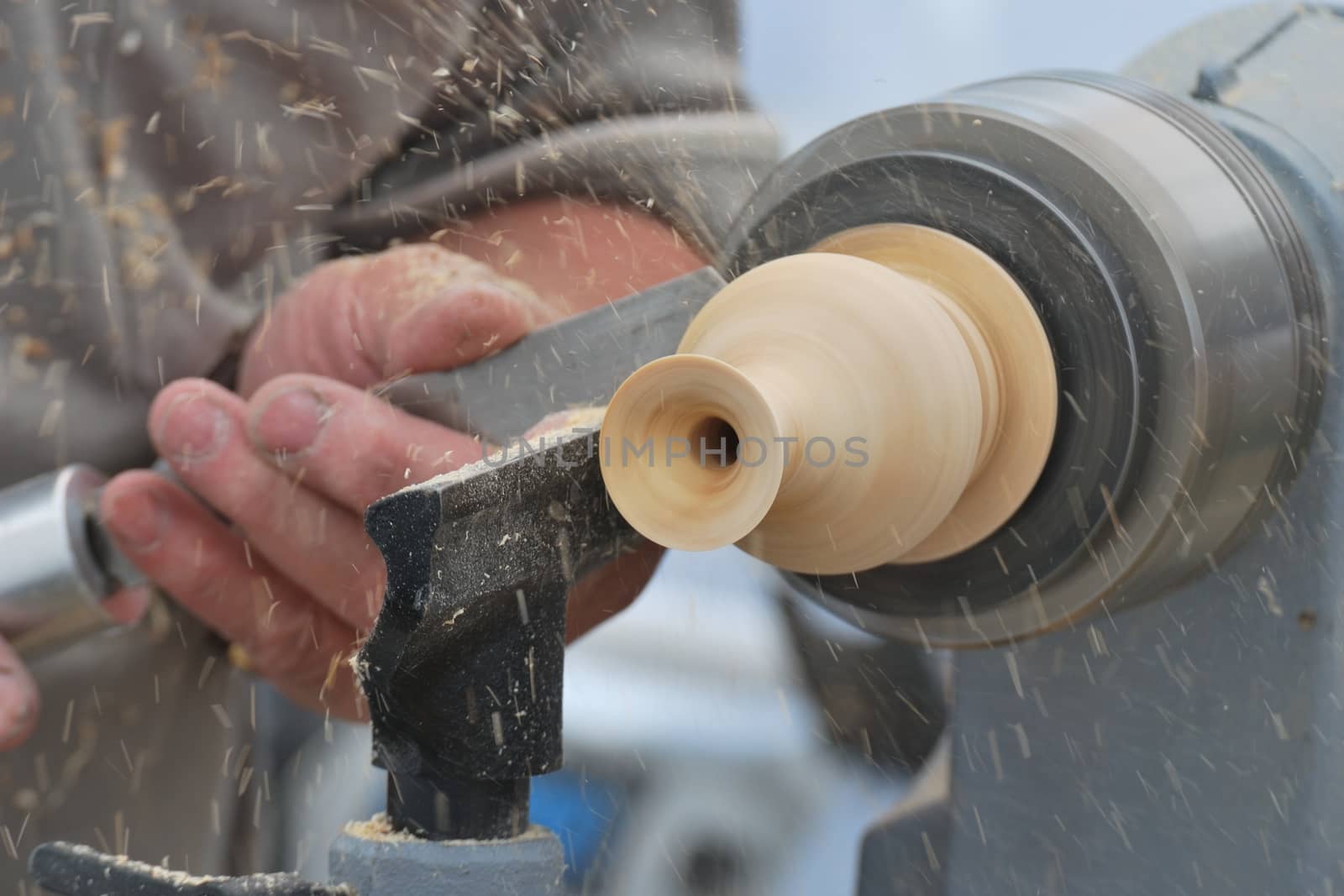 Preparing wood on lathe