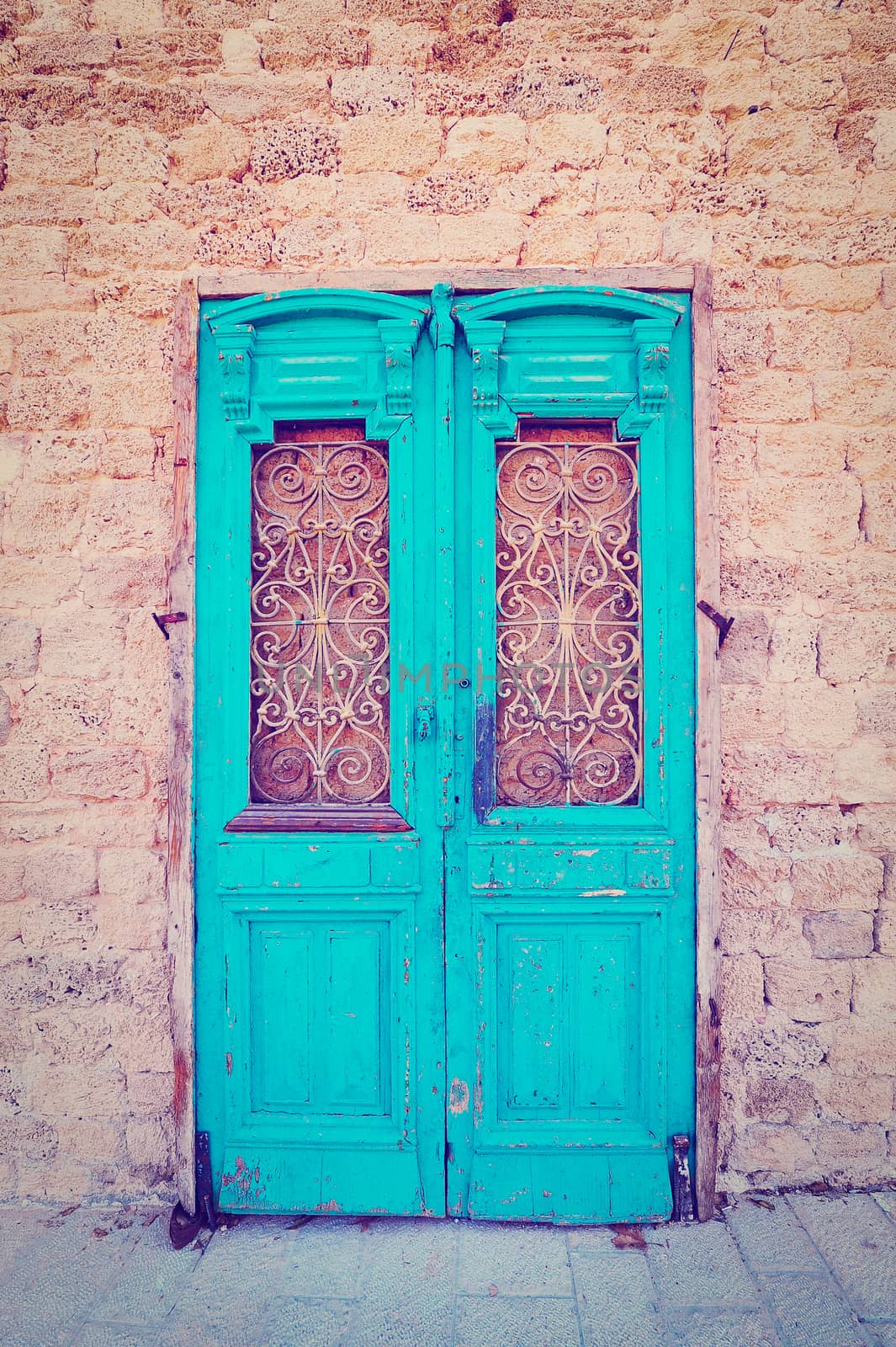 Old  Blue Wooden Israel Door, Instagram Effect