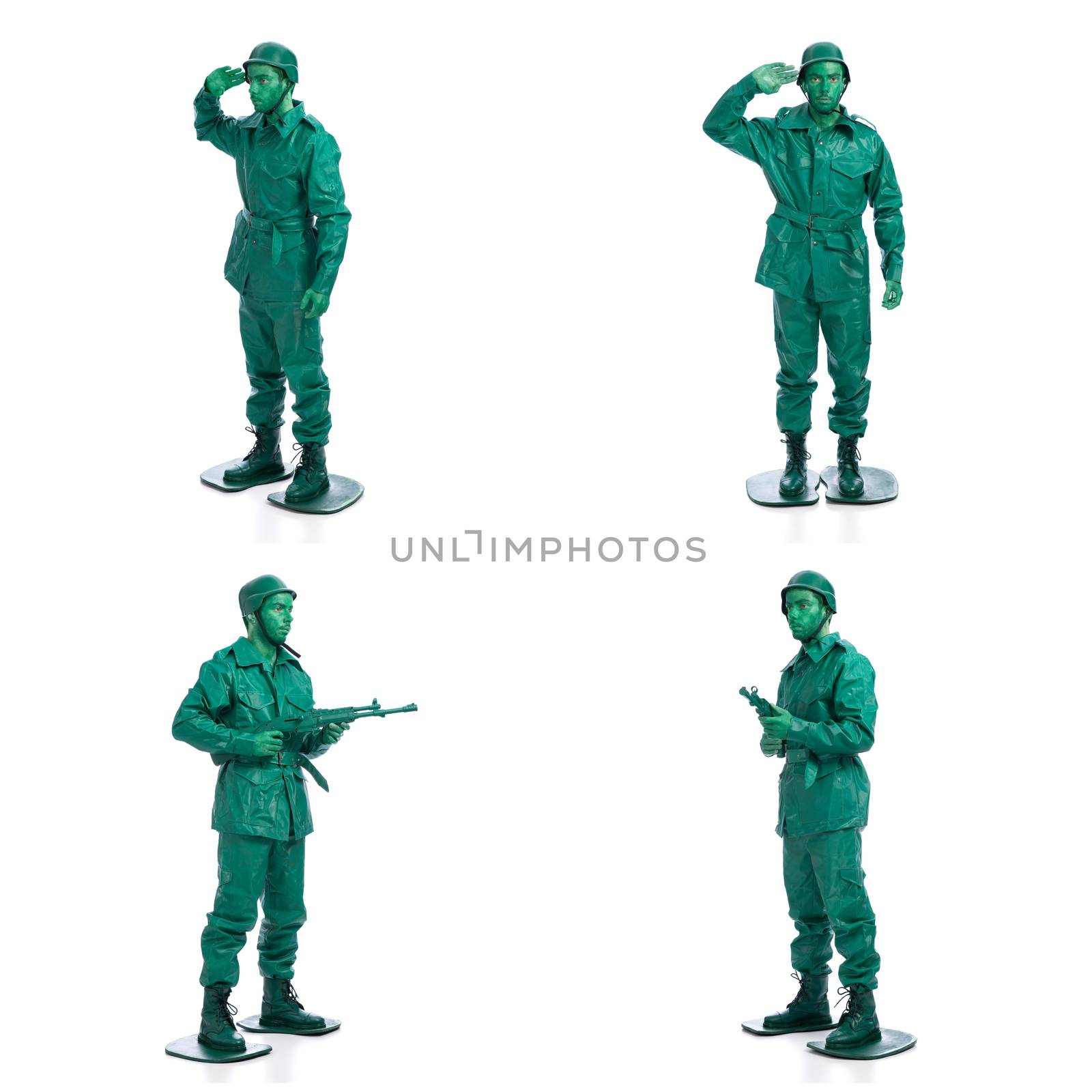 Four man on a green toy soldier costume by homydesign