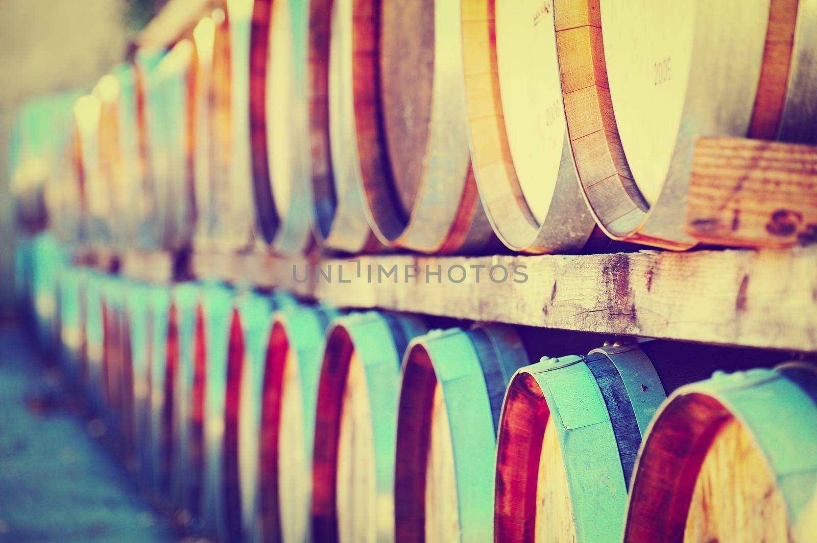 Wine Barrels Stacked in the Winery, Instagram Effect 