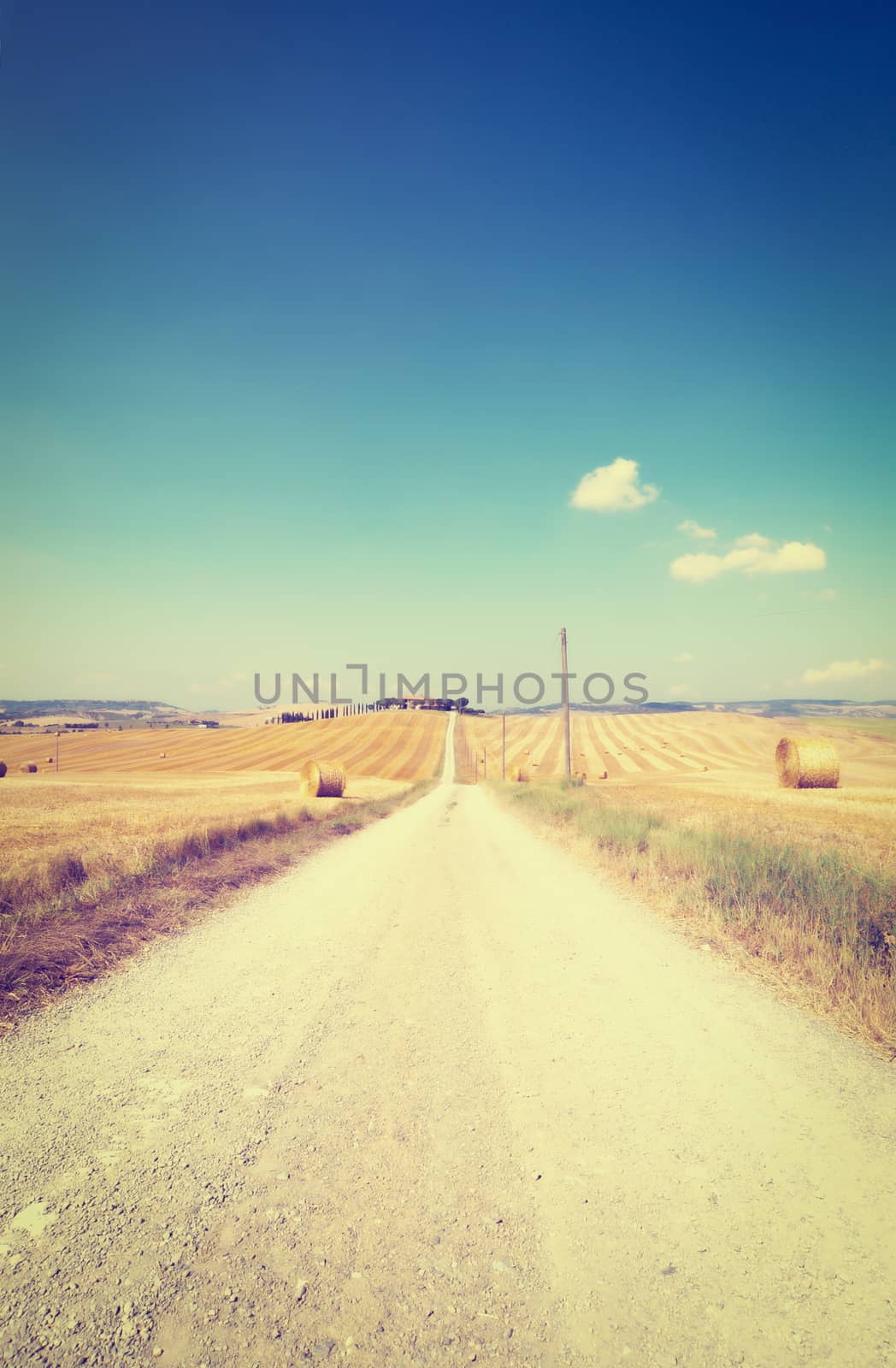 Dirt Road Between Fields in Tuscany, Instagram Effect