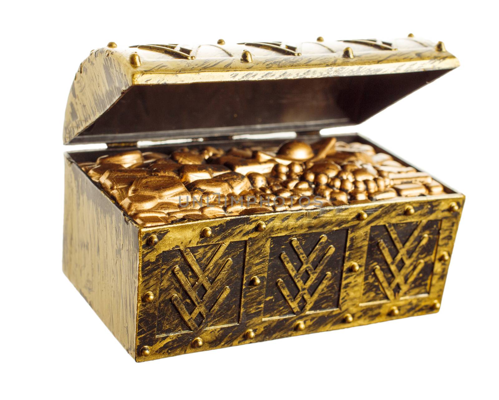 Open treasure chest with shinny gold isolated