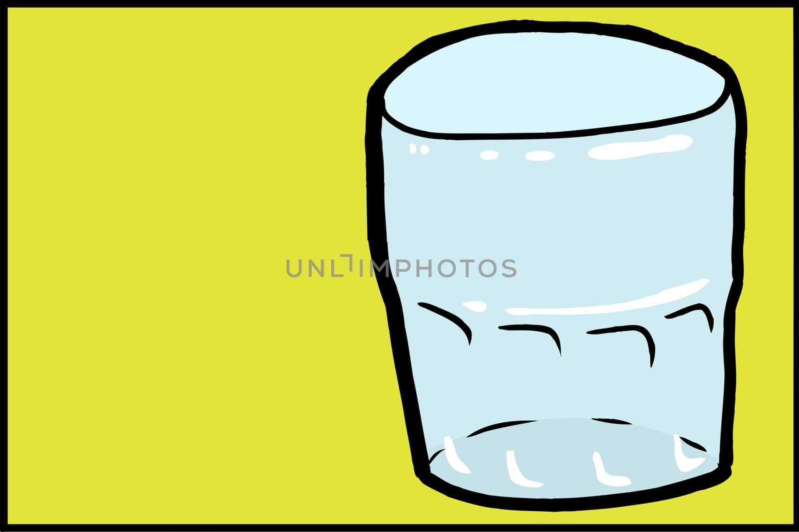 Single empty cartoon drinking glass over green