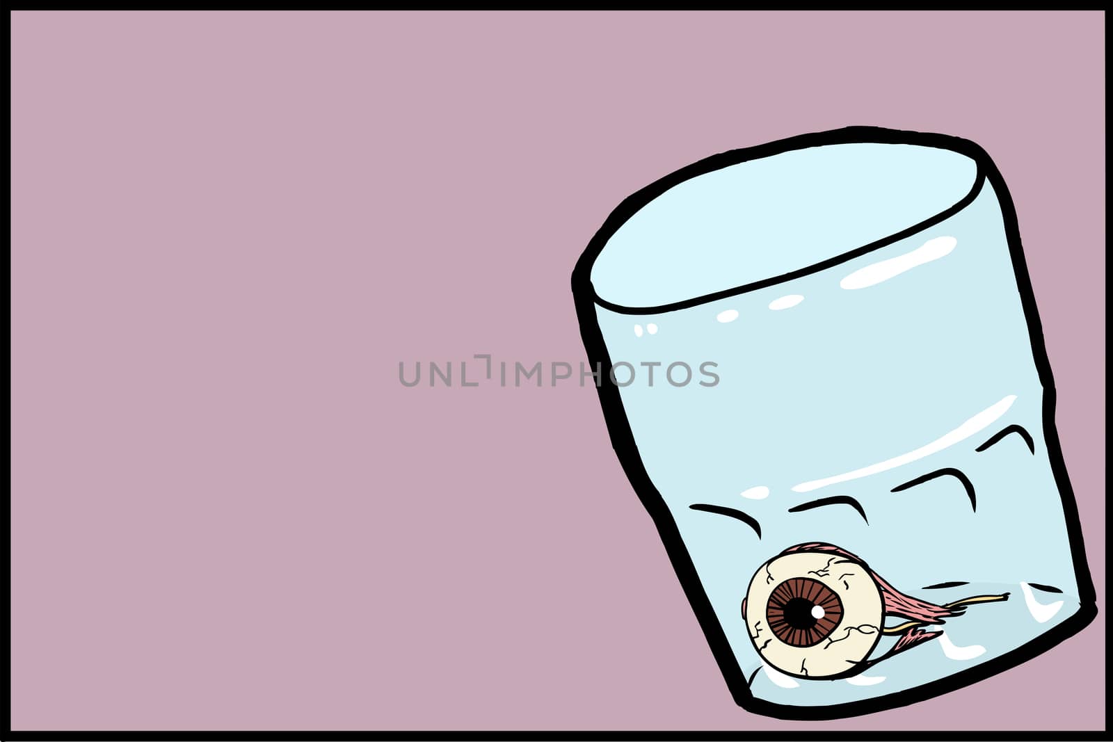Single human eyeball in bottom of drinking glass