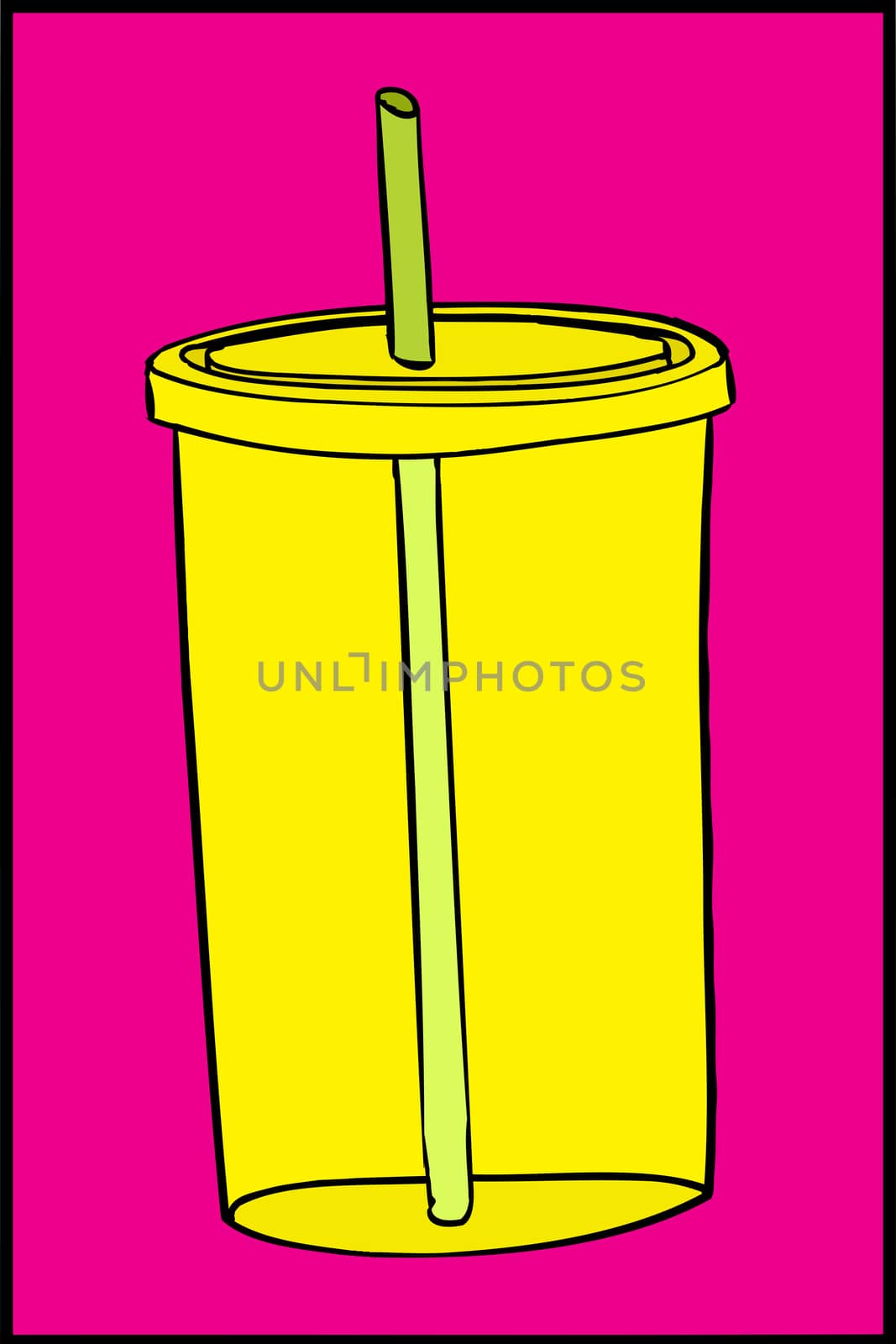 Single empty plastic beverage container with straw inside