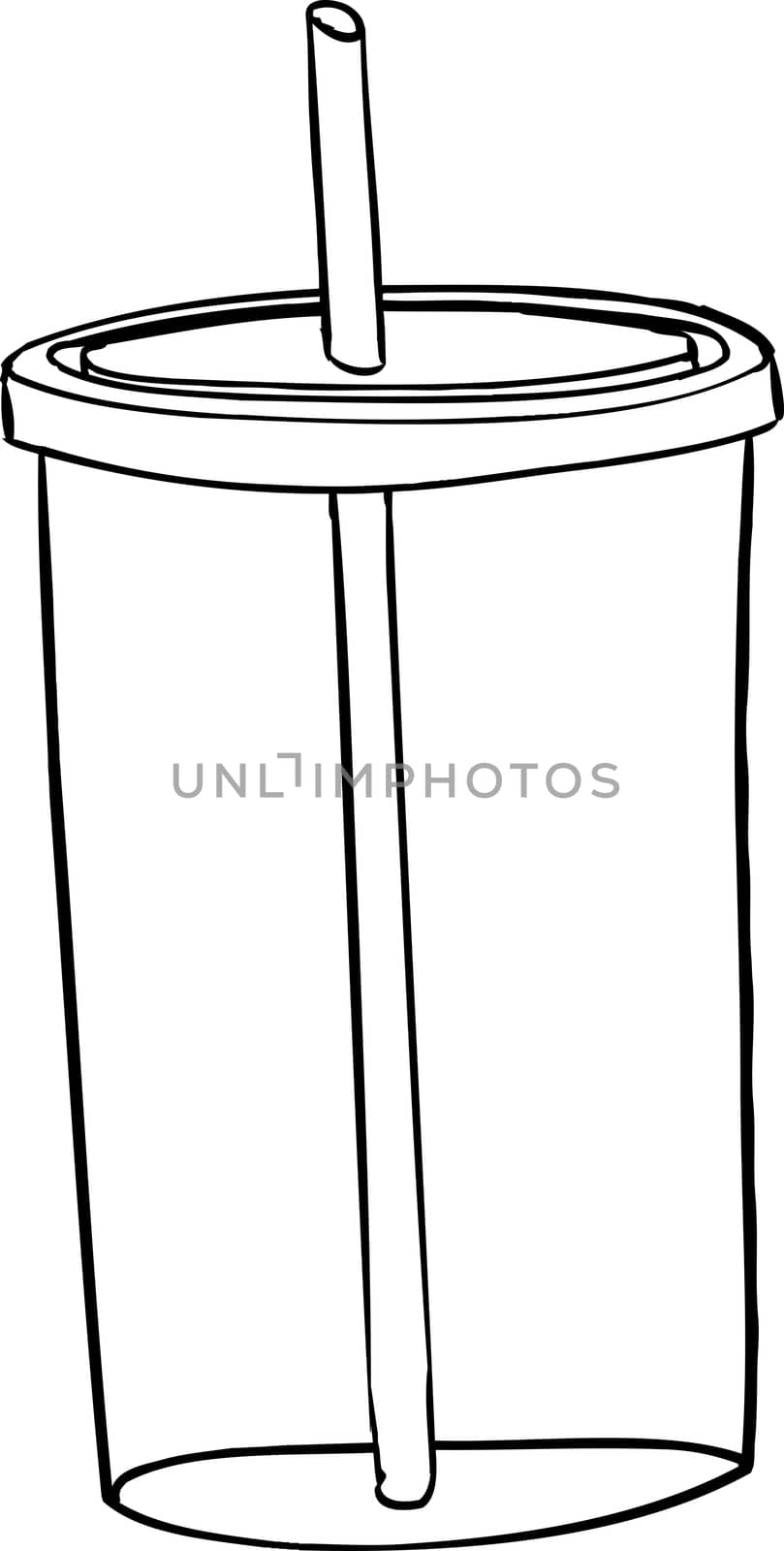 Outlined plastic beverage container with straw inside