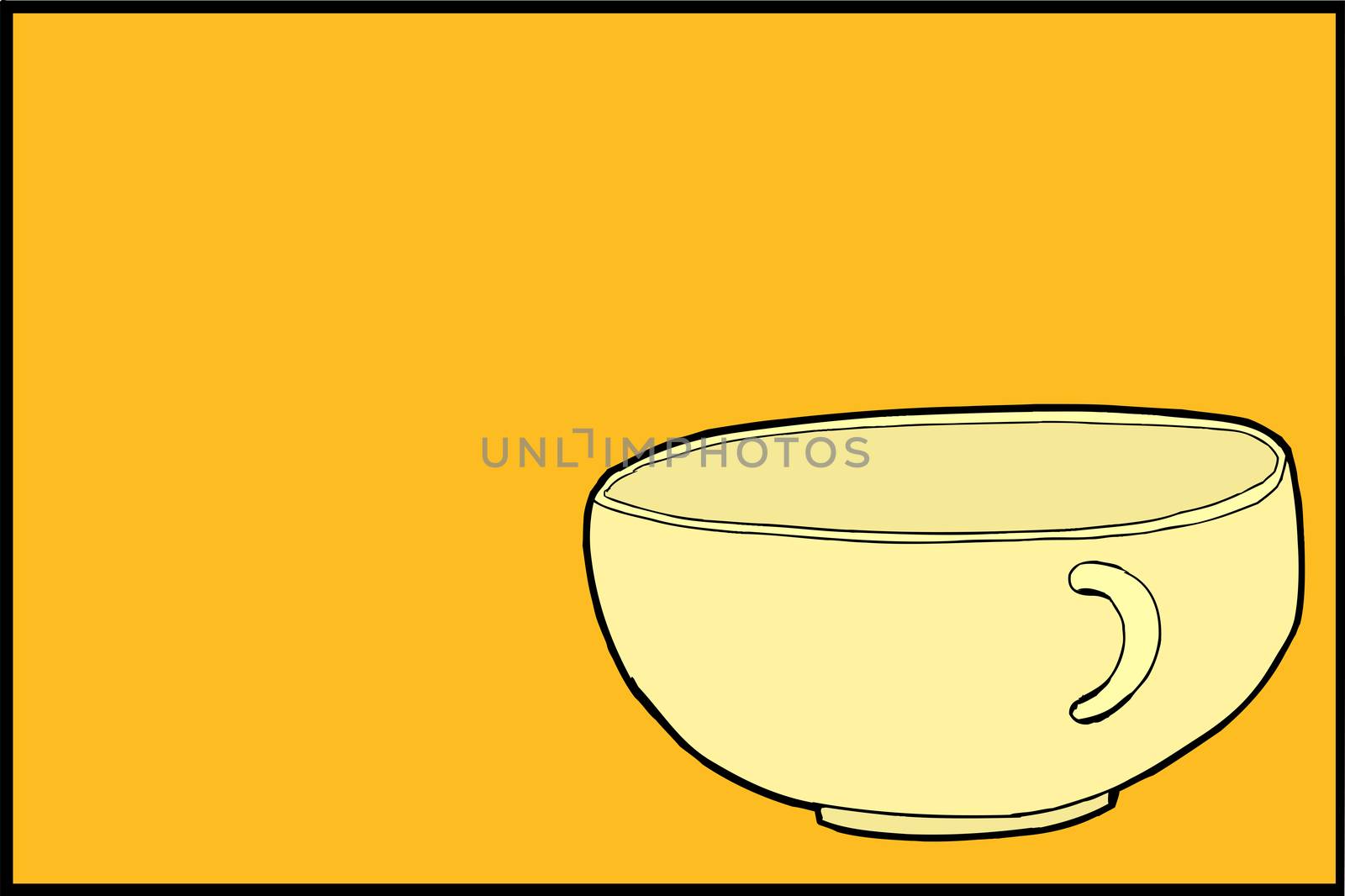 Single illustration of empty teacup over yellow background