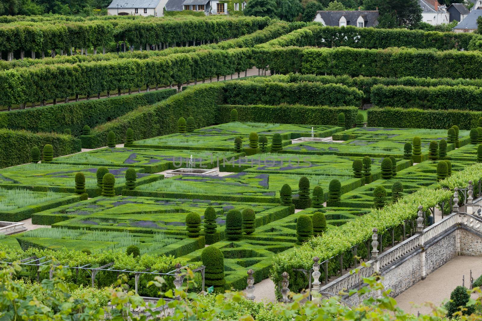 Gardens and Chateau de Villandry  in  Loire Valley in France 