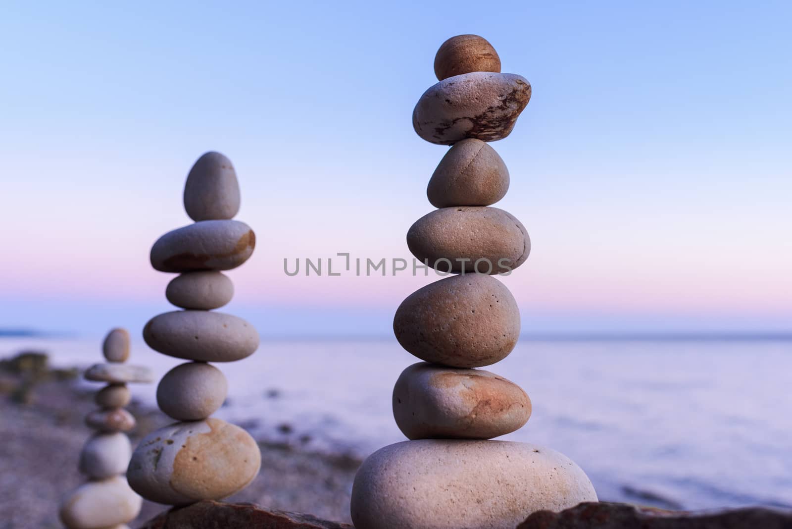 Pyramidal group of stones on the coast