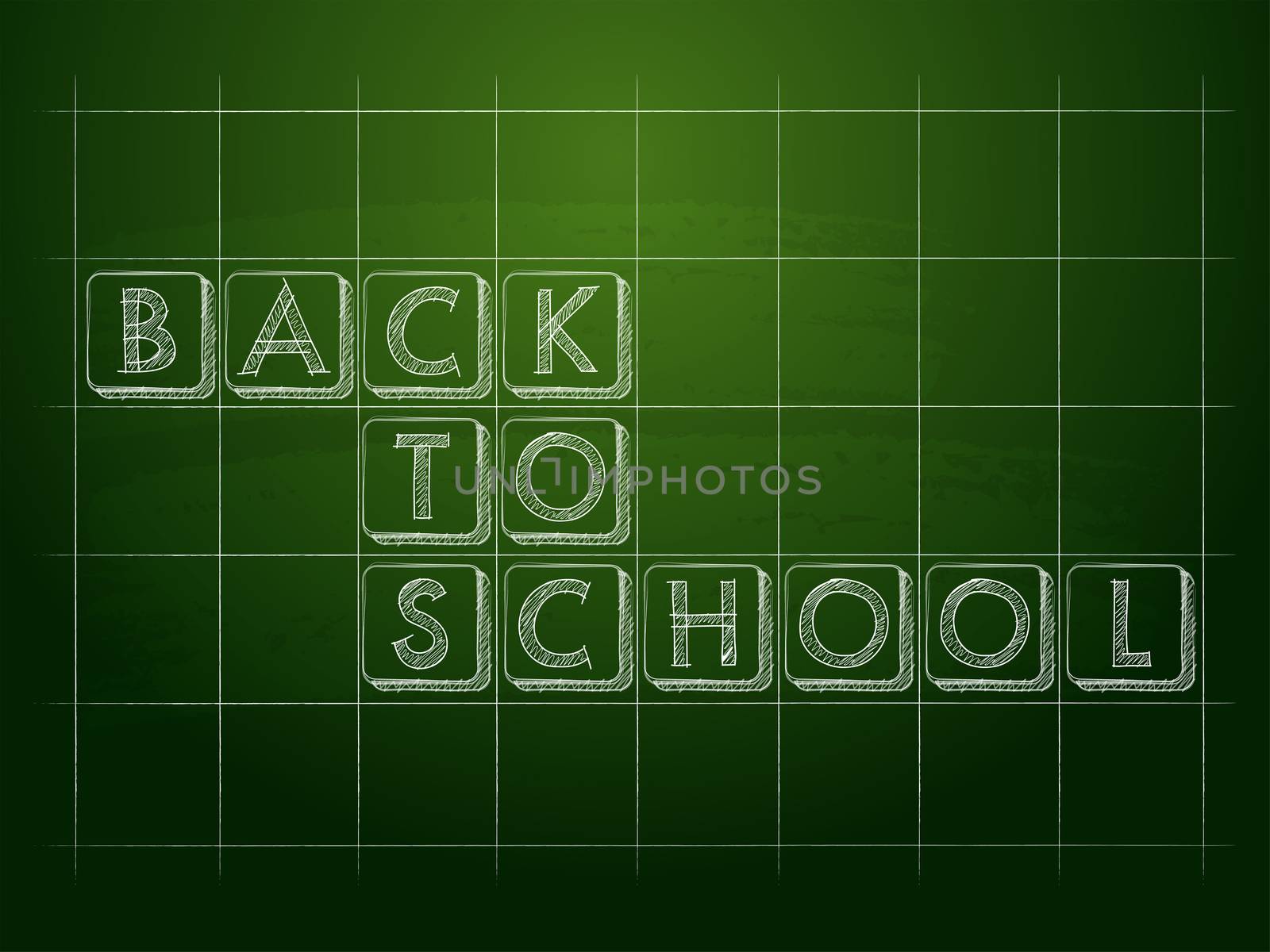back to school on green checkered chalkboard by marinini