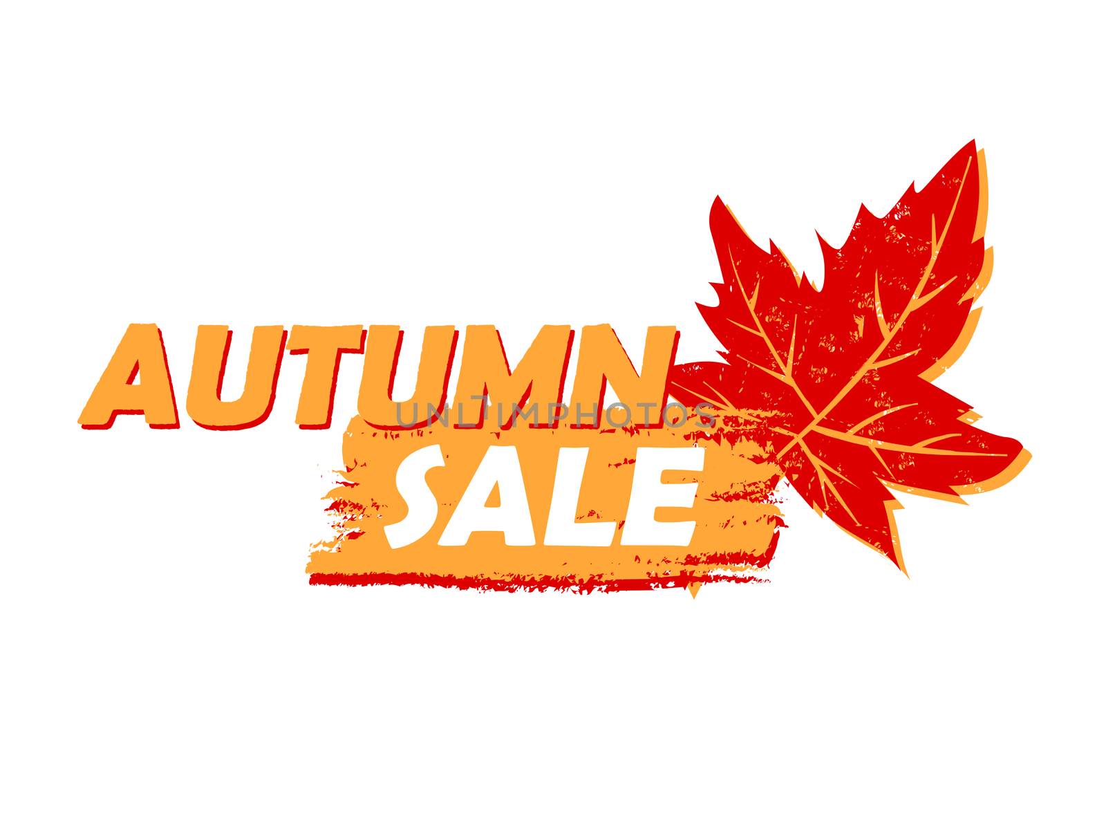 autumn sale with leaf, yellow and orange drawn label by marinini