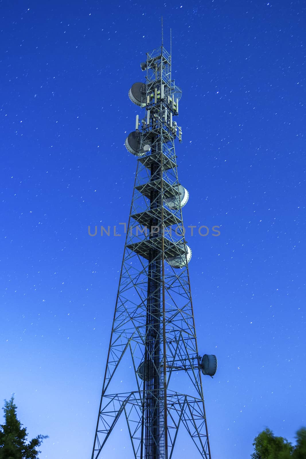 Radio tower at night with stars in the background in Redbank Plains, Brisbane, Queensland.