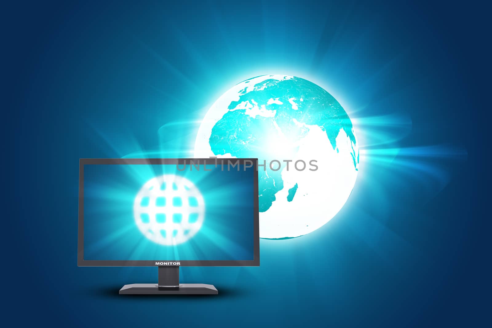 Screen with Earth globe on abstract blue background