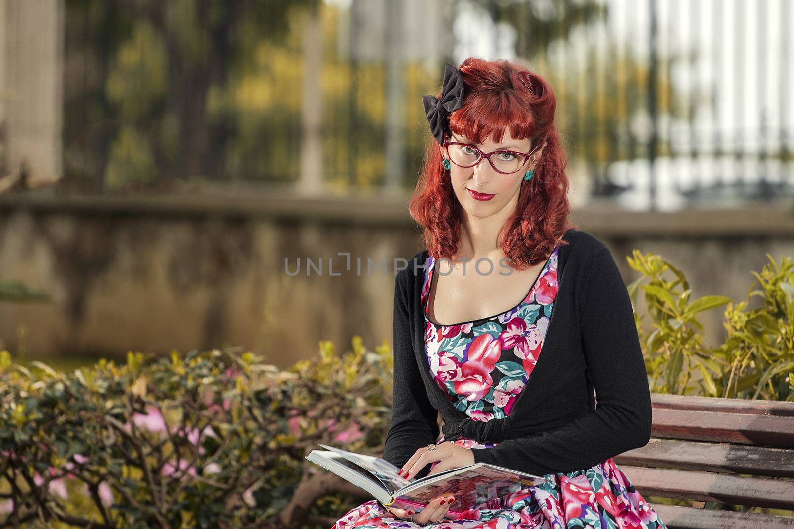 View of pinup young woman in vintage style clothing