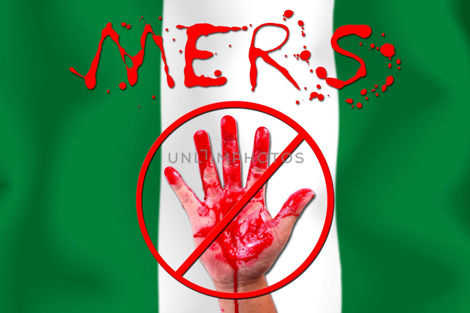 Concept show hand stop MERS Virus epidemic  NIGERIA  flag background.