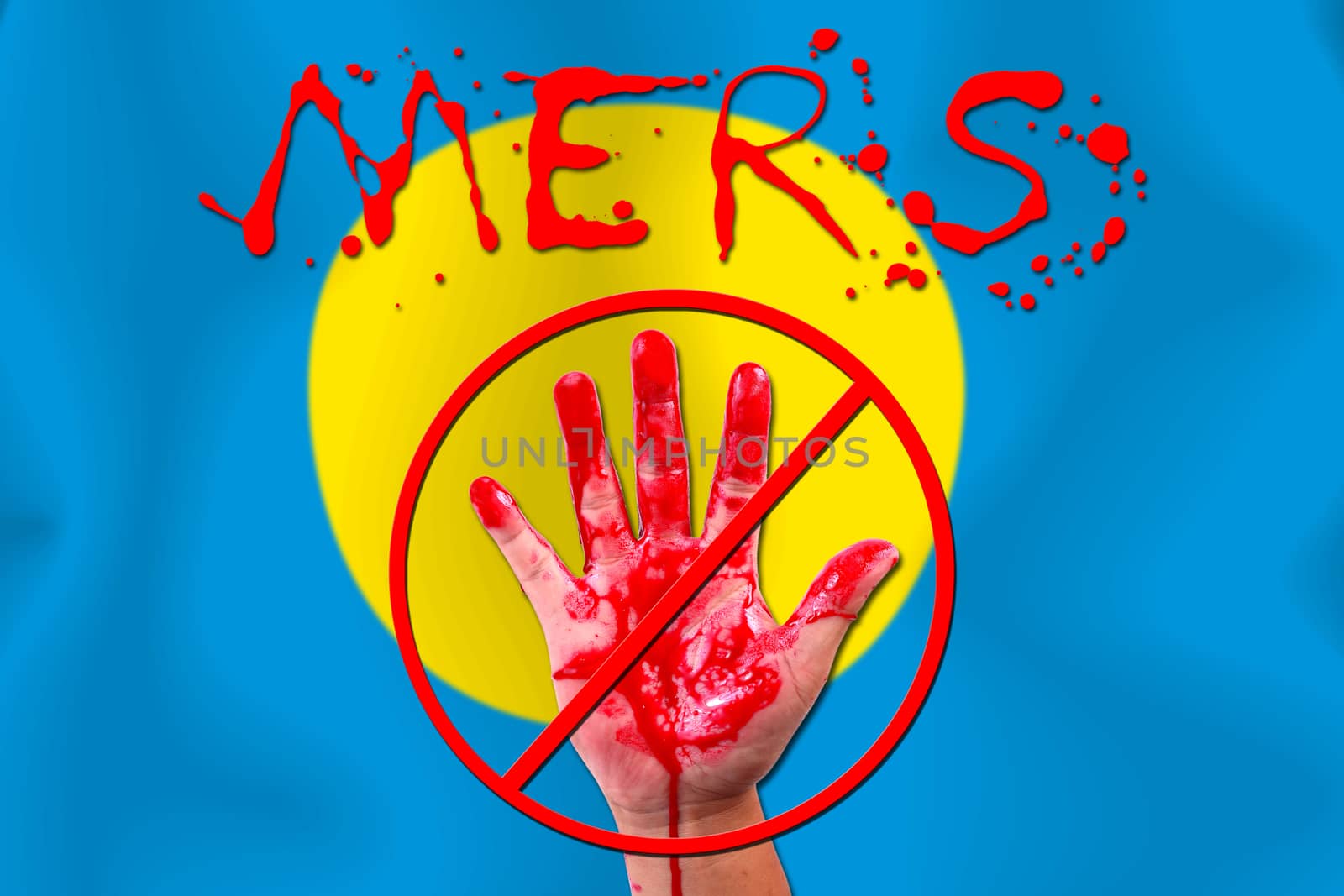 Concept show hand stop MERS Virus epidemic  PALAU flag background.