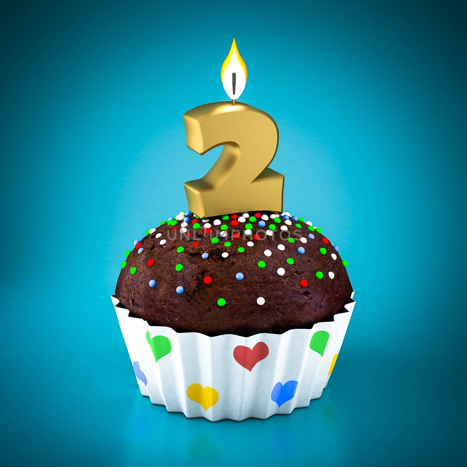 Birthday cupcake on a blue background