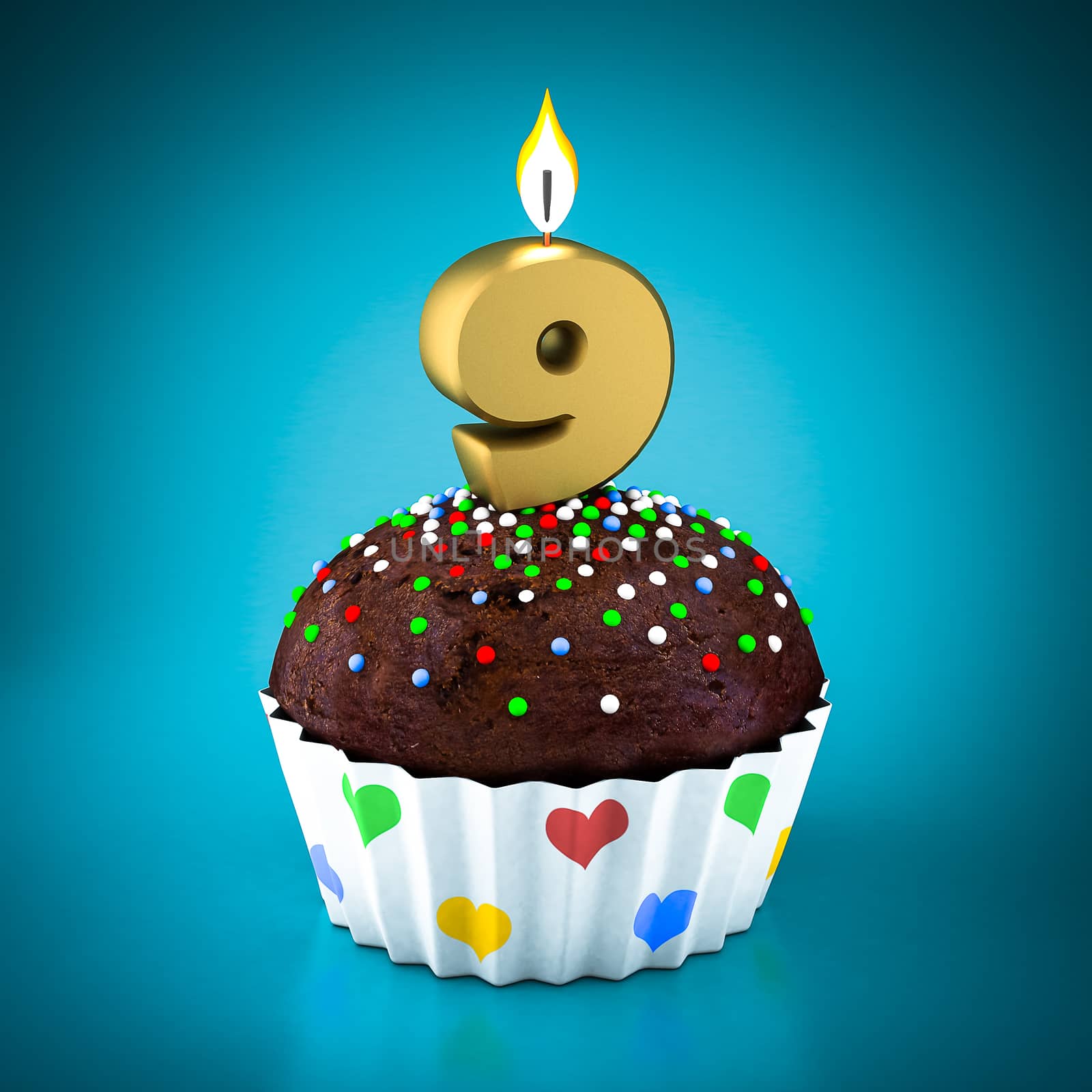 Birthday cupcake on a blue background