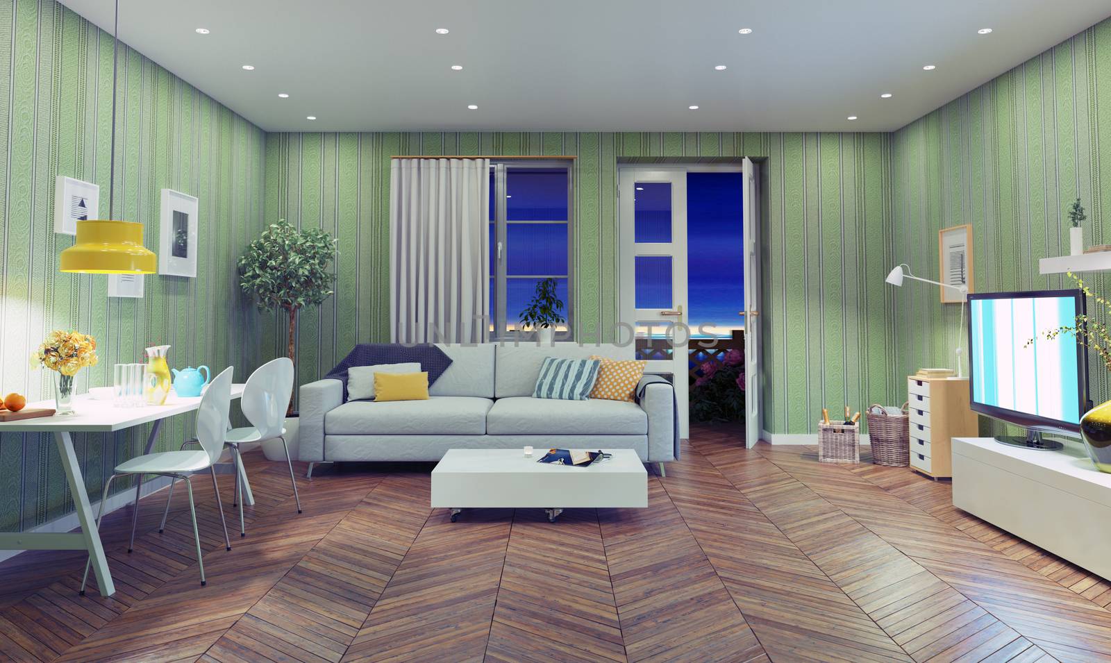 modern living room interior design. 3D rendering concept