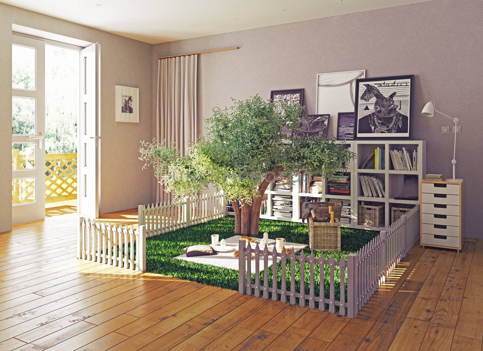 The best interior for reading books. 3D illustration concept