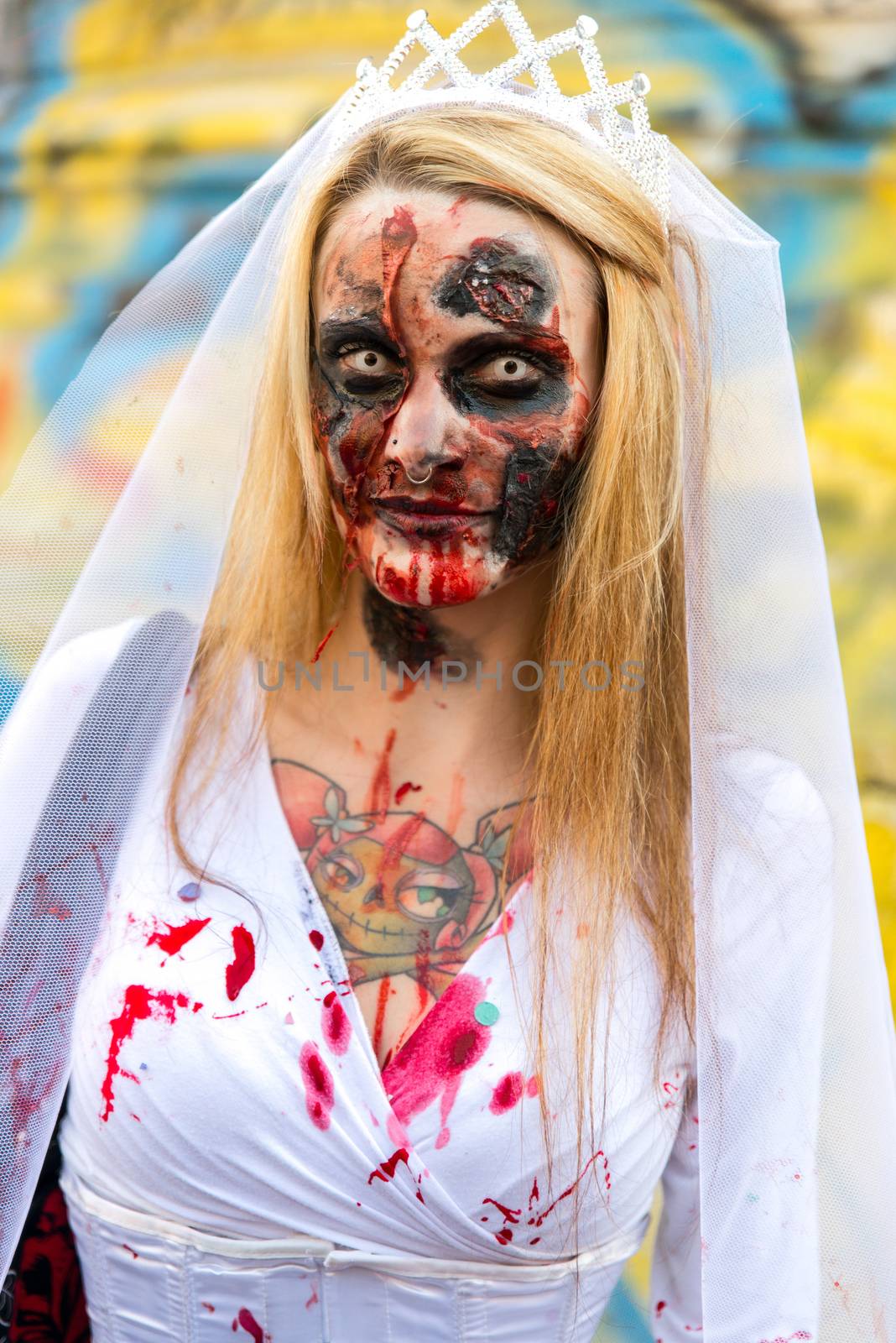 FRANCE, Paris: A participant poses during 8th Zombie Walk held in Paris on October 3, 2015.
