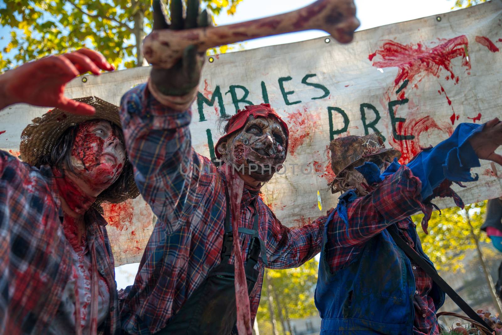 FRANCE, Paris: Participants pose during 8th Zombie Walk held in Paris on October 3, 2015.