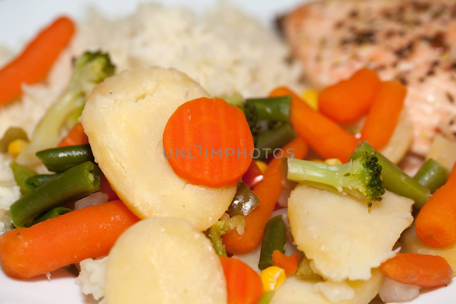 The healthy diet. The salmon with vegetables