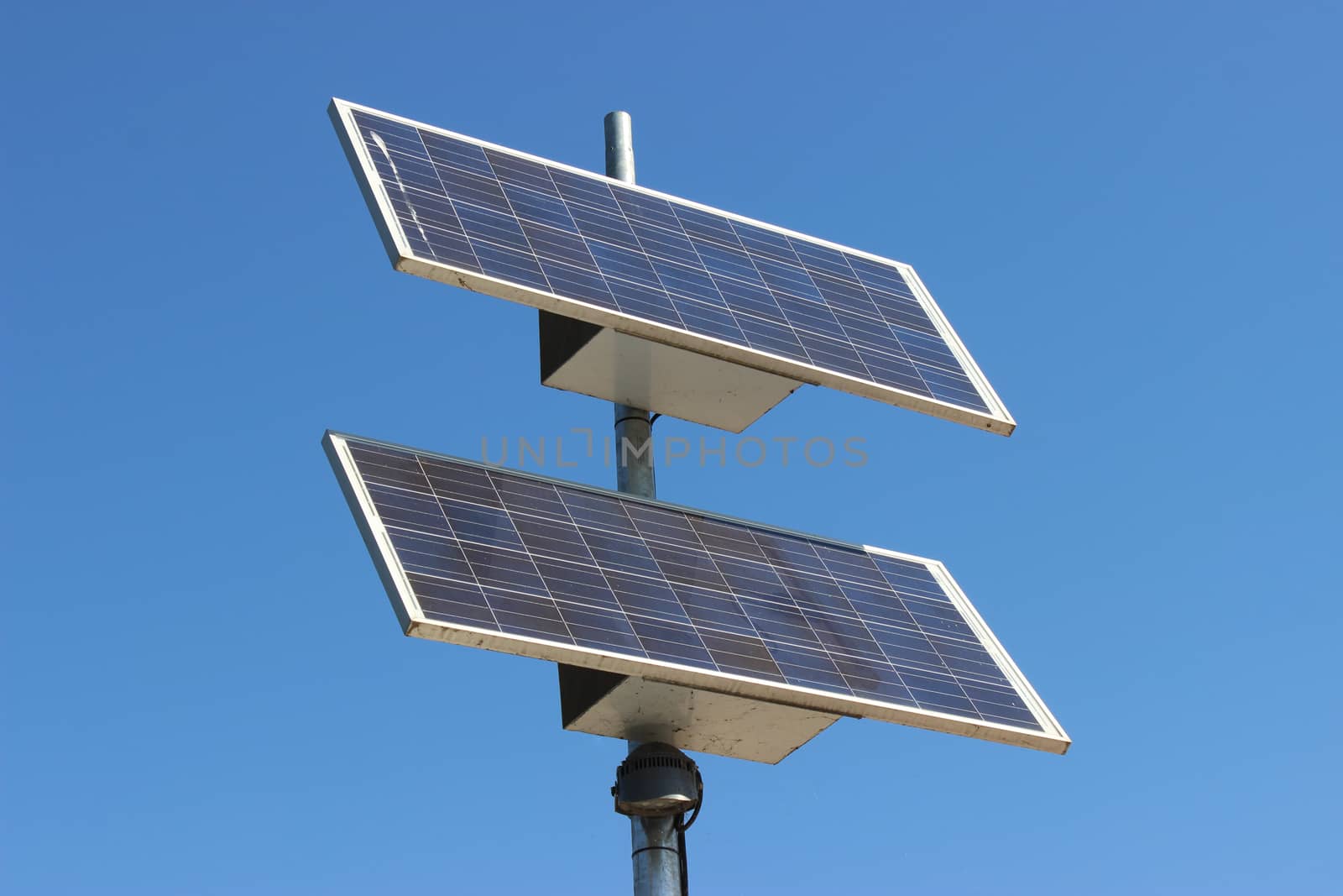 Solar Panels Against The Deep Blue Sky in Lyon, France