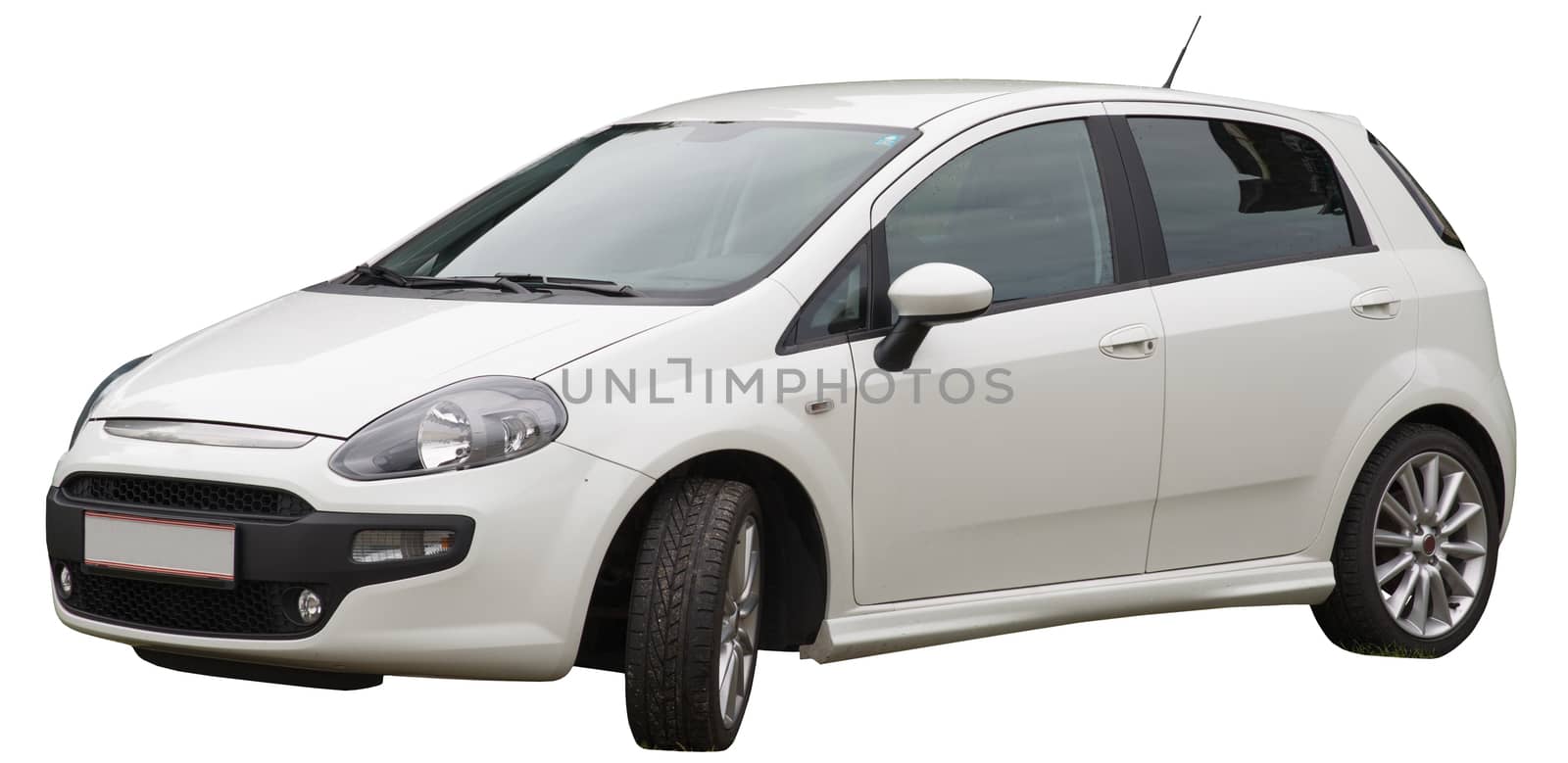 White car on isolated white background, side view