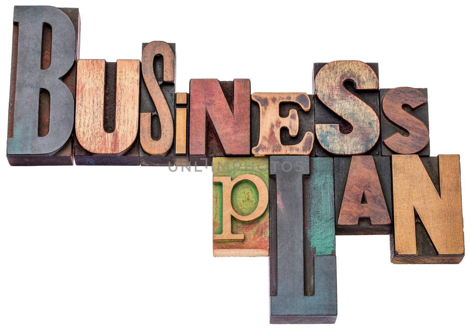 business plan typography in wood type by PixelsAway