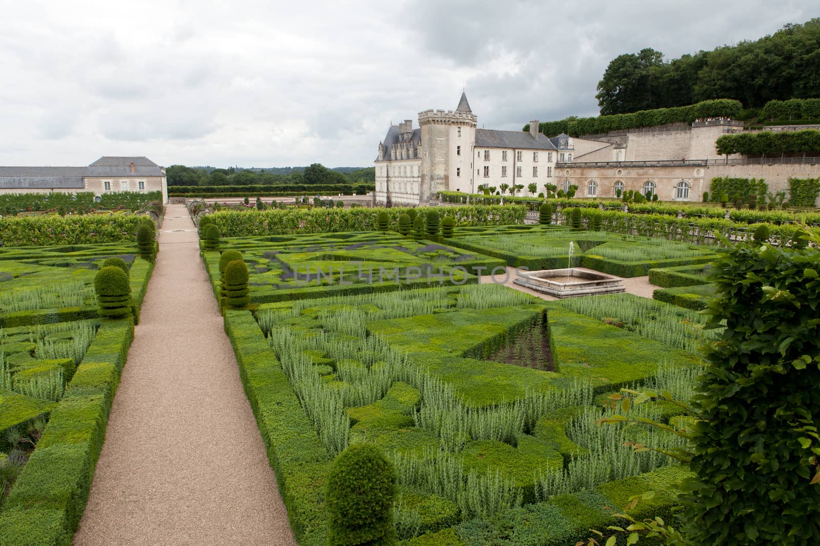 Gardens and Chateau de Villandry  in  Loire Valley in France 