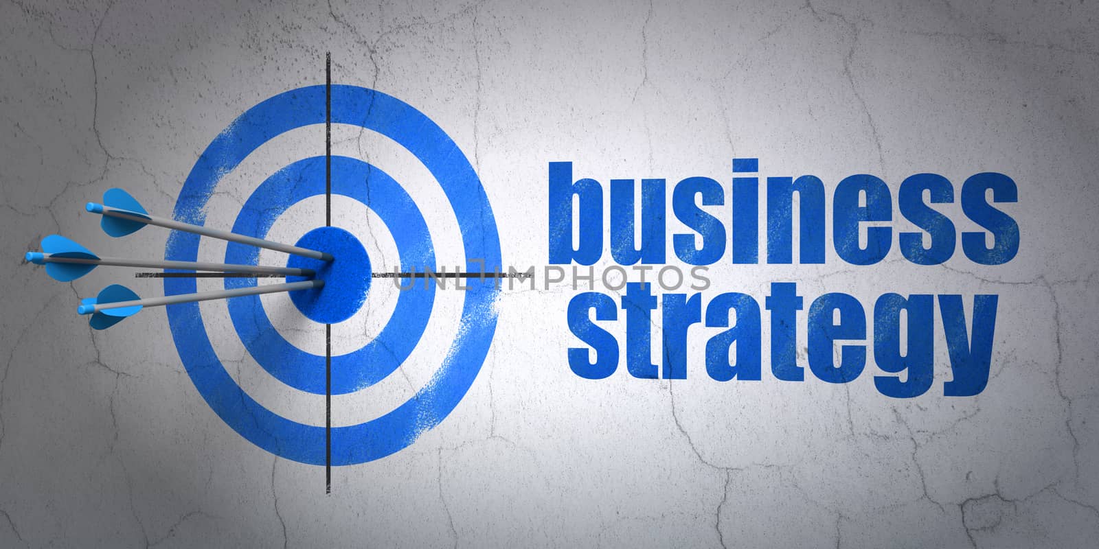 Success finance concept: arrows hitting the center of target, Blue Business Strategy on wall background