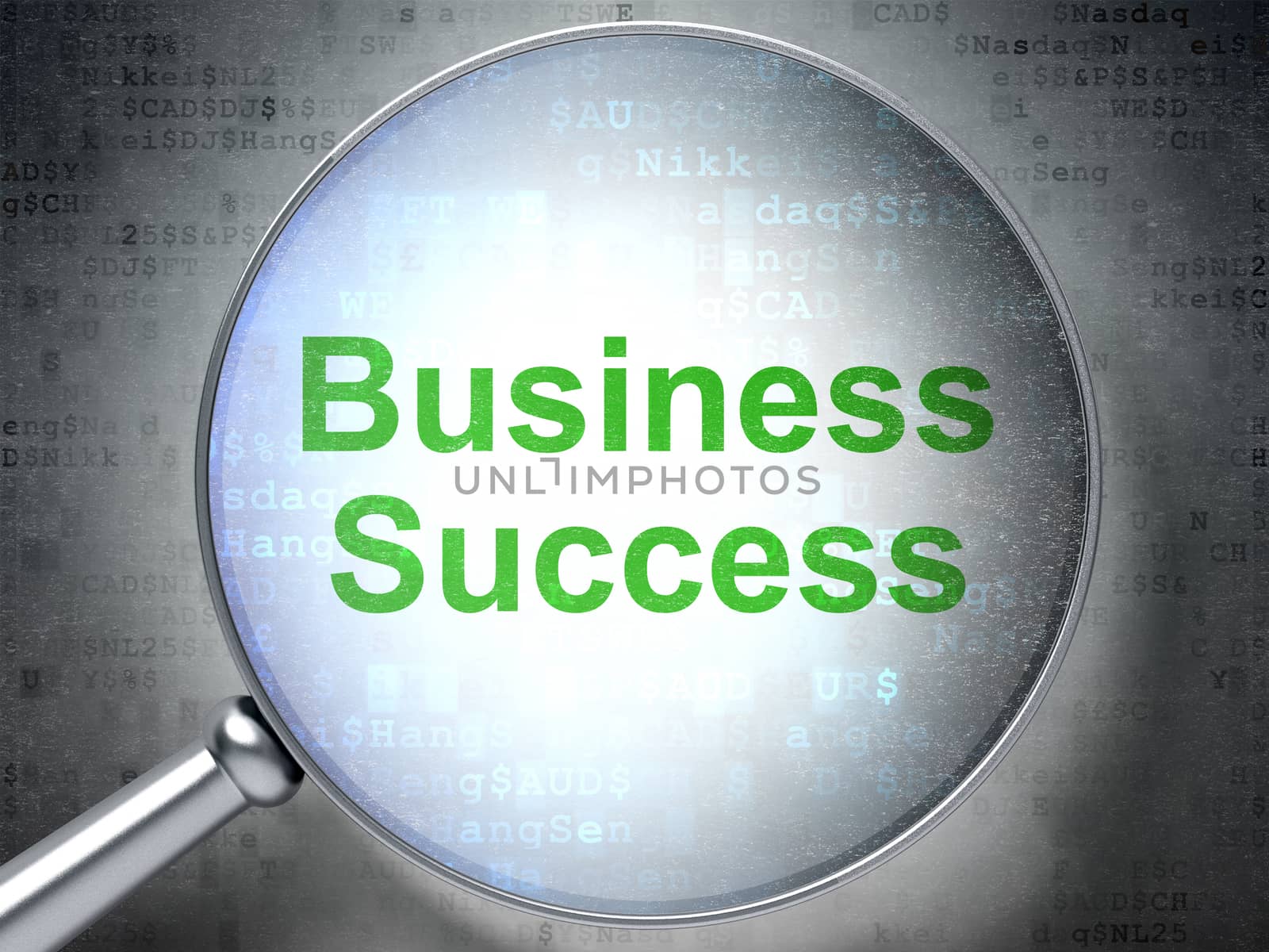 Business concept: magnifying optical glass with words Business Success on digital background
