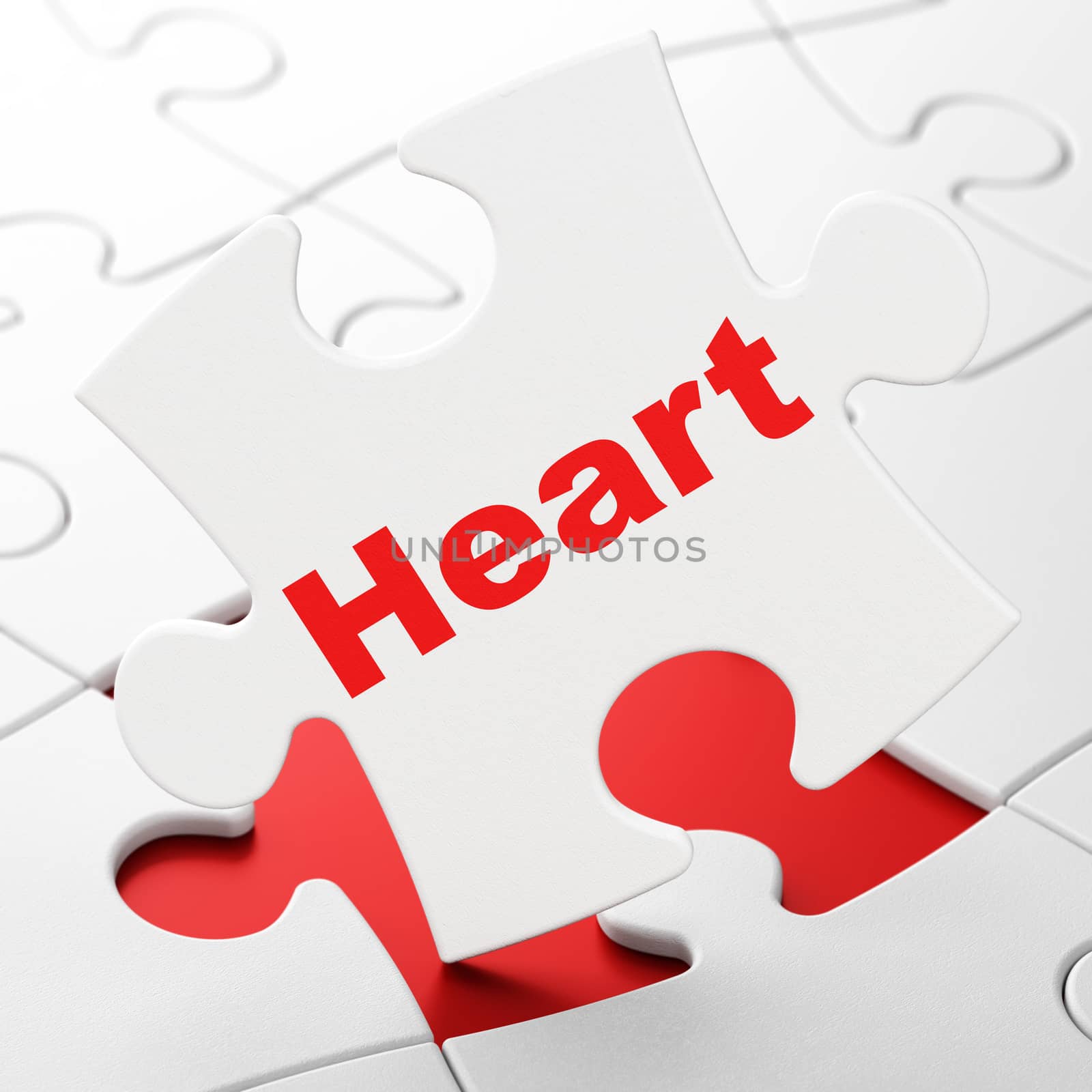Health concept: Heart on White puzzle pieces background, 3d render
