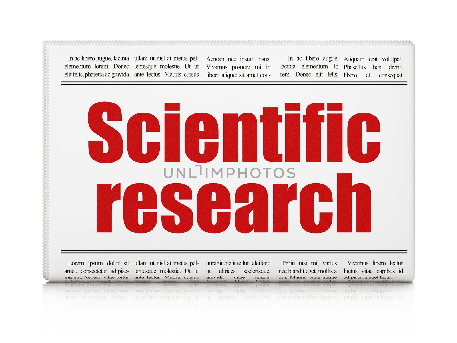 Science concept: newspaper headline Scientific Research on White background, 3d render