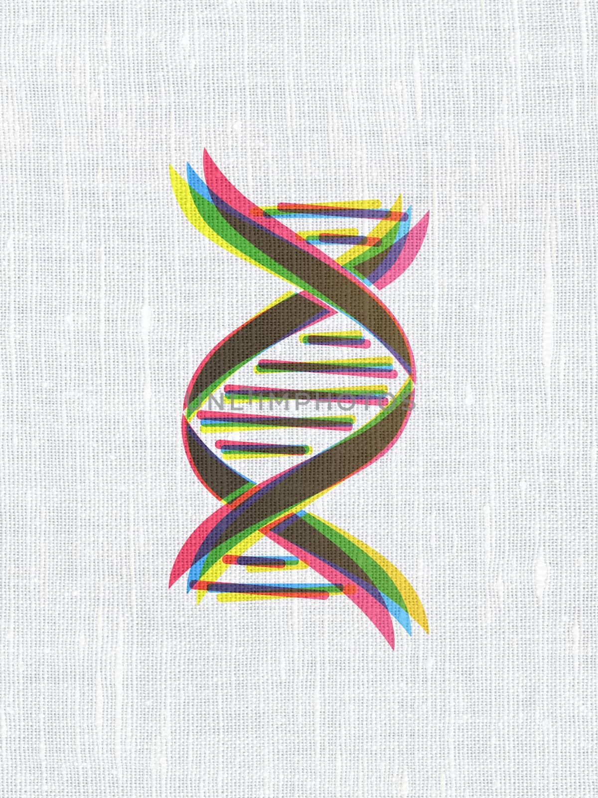 Health concept: CMYK DNA on linen fabric texture background