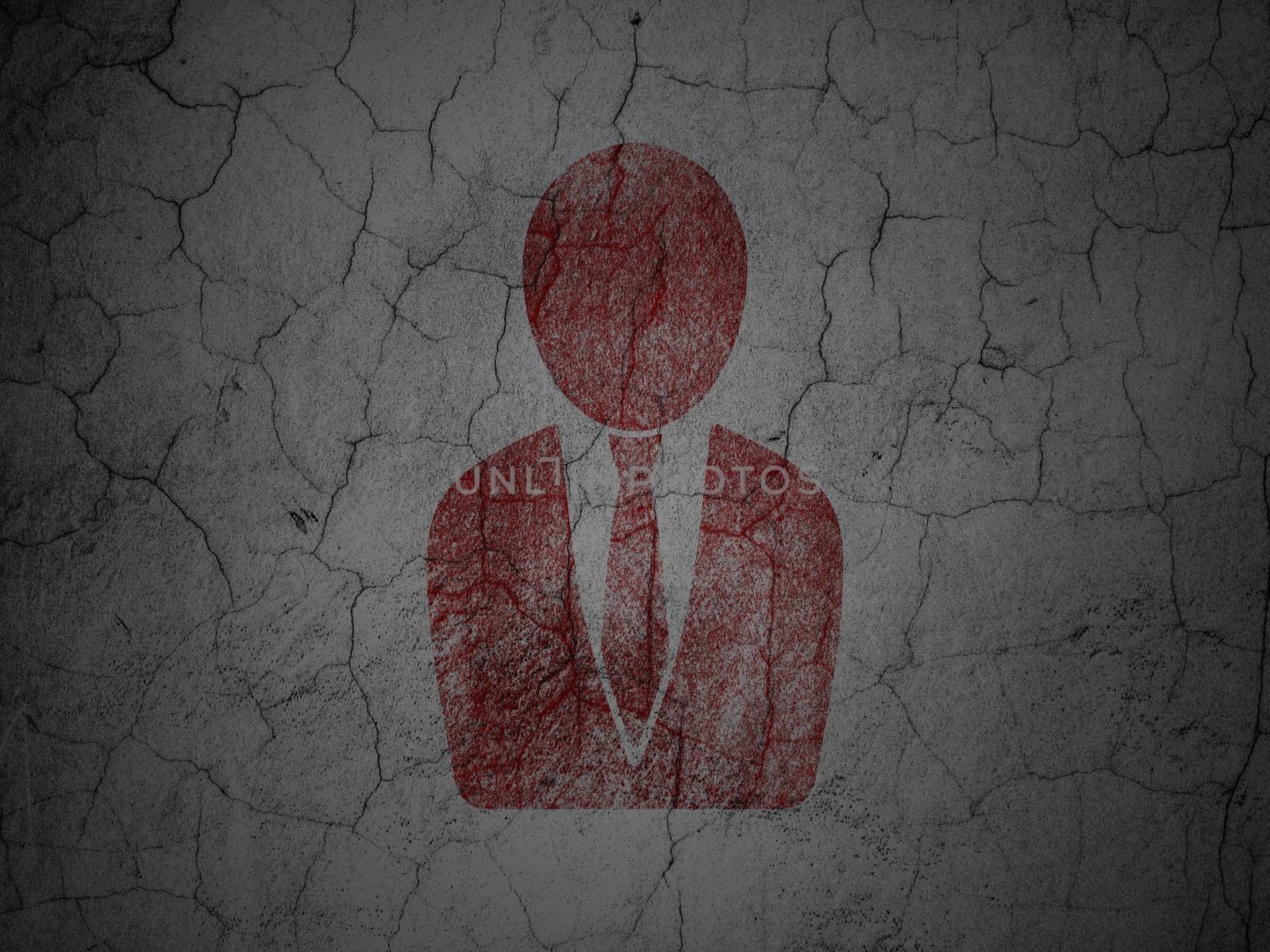 News concept: Red Business Man on grunge textured concrete wall background