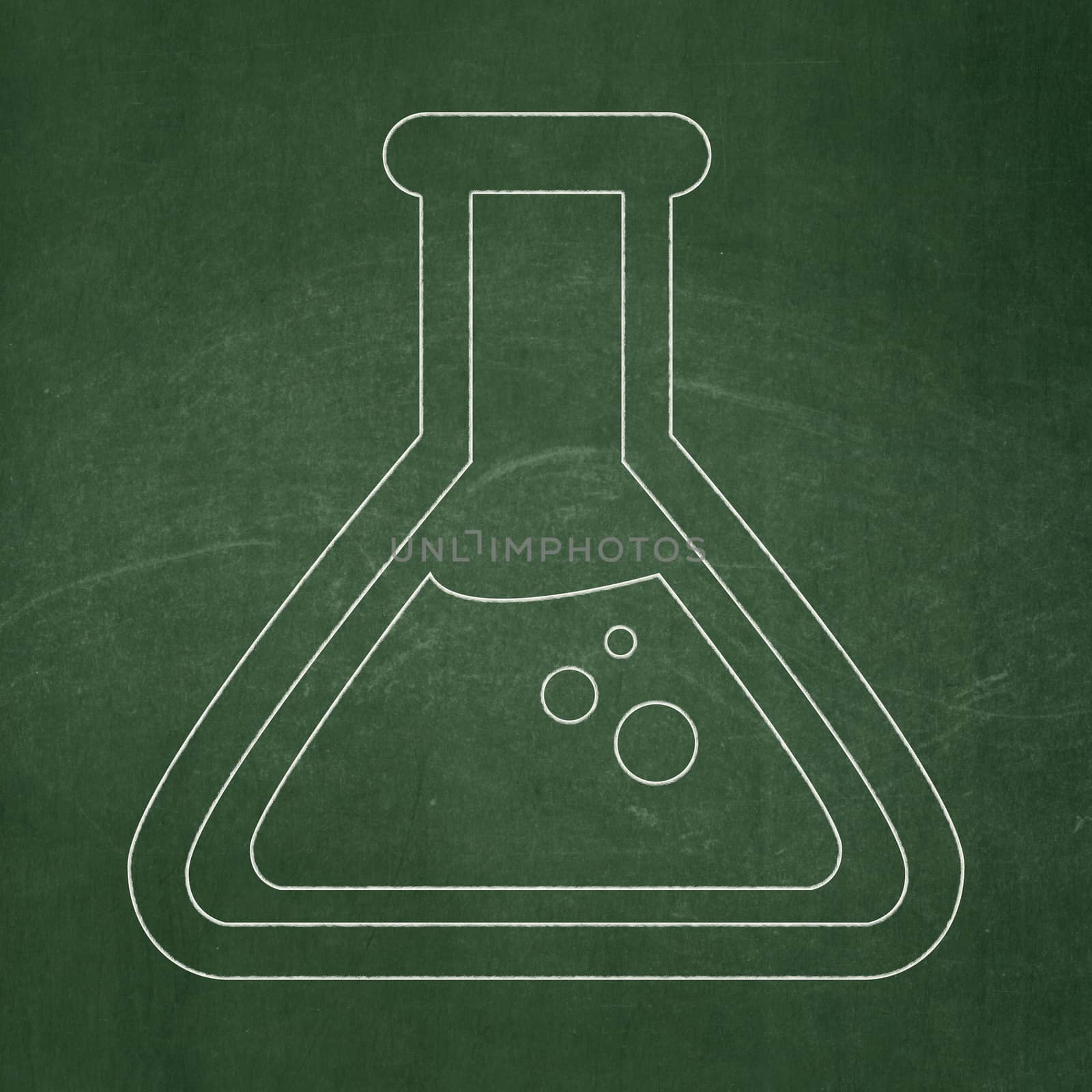 Science concept: Flask on chalkboard background by maxkabakov