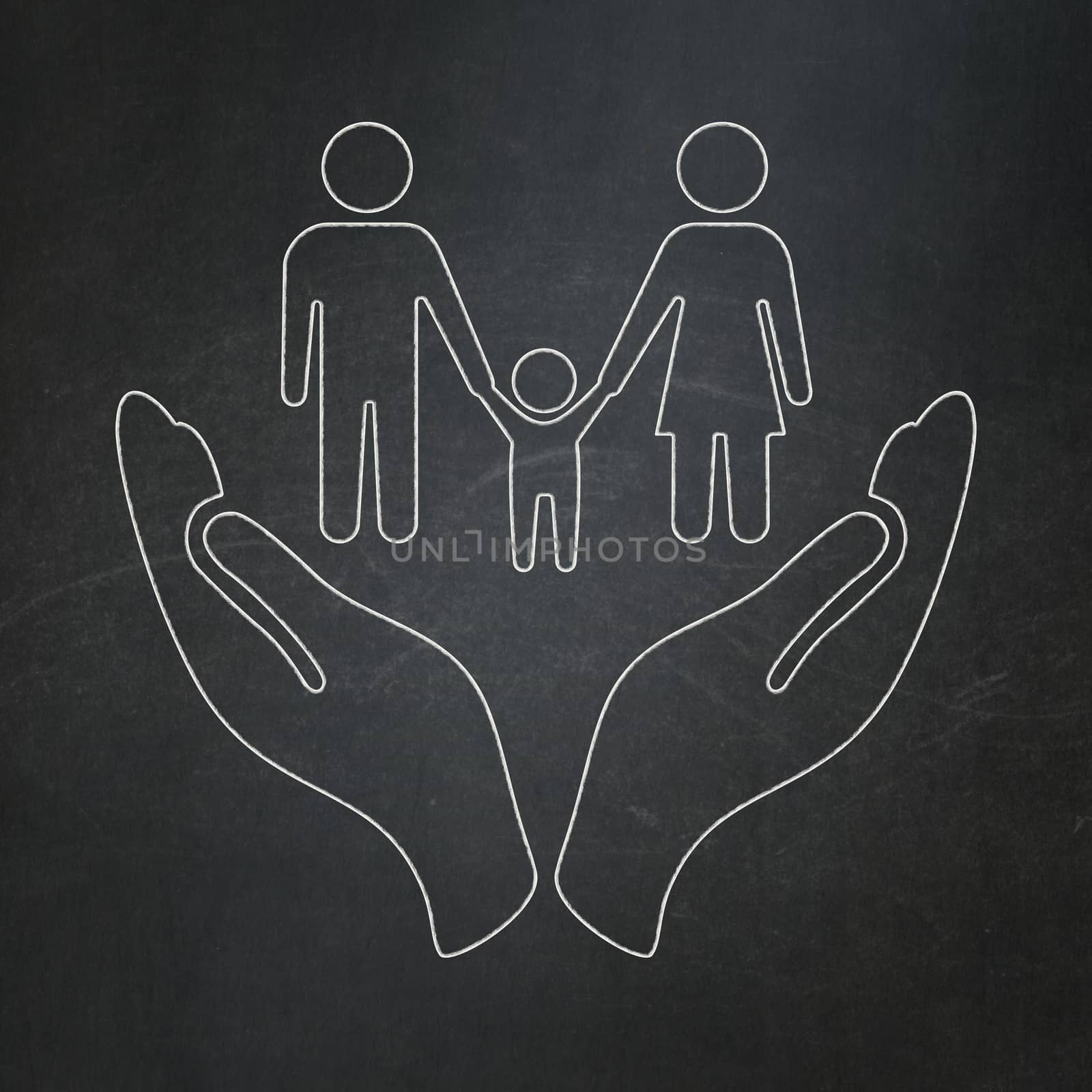 Insurance concept: Family And Palm on chalkboard background by maxkabakov
