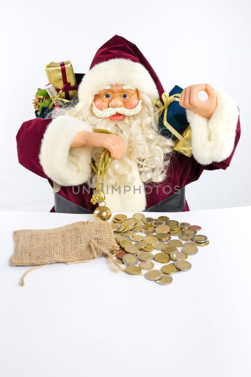 Santa Claus with gifts and money coins by BenSchonewille