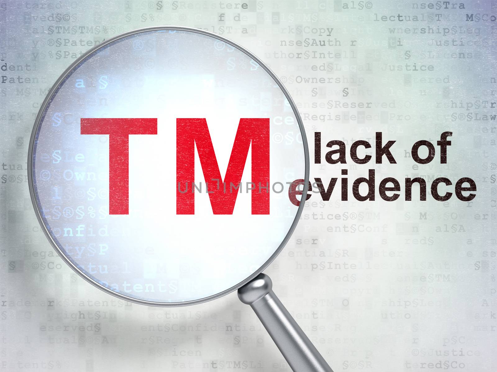 Law concept: Trademark and Lack Of Evidence with optical glass by maxkabakov