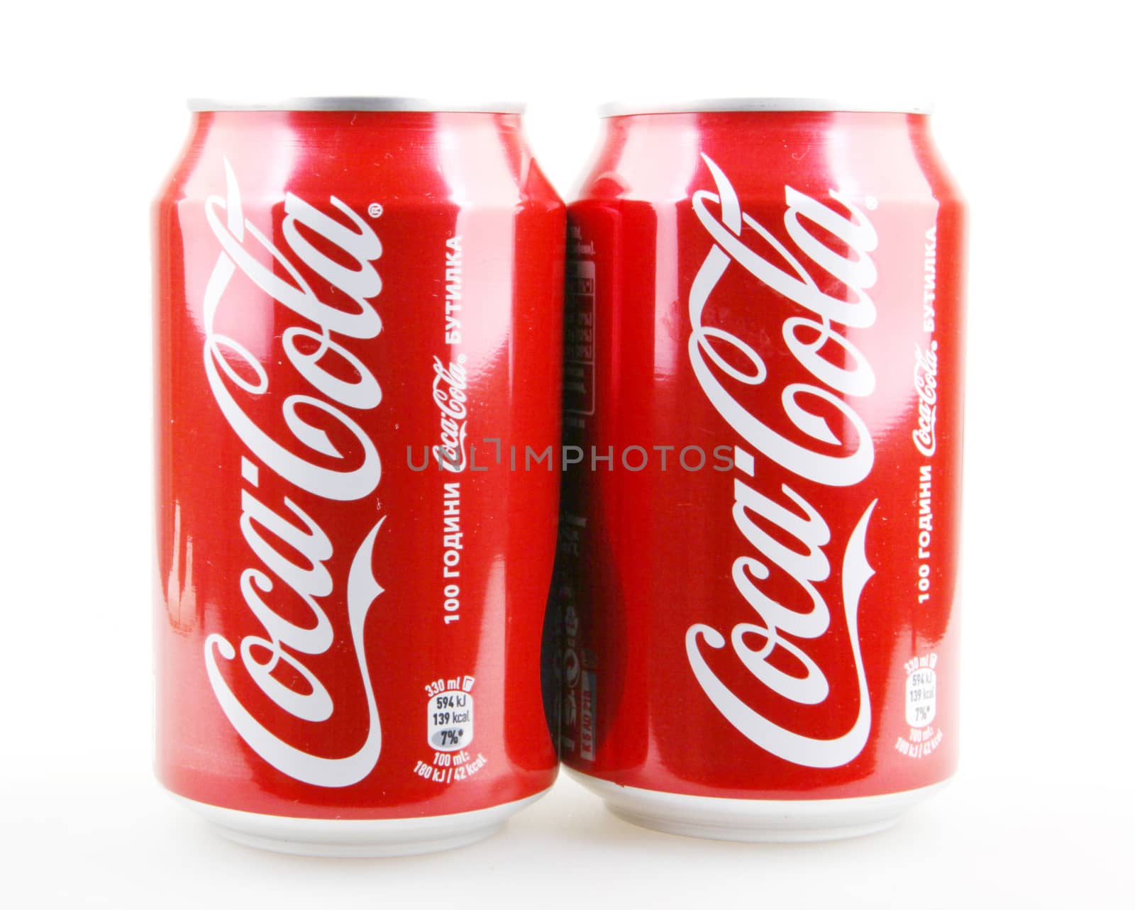 AYTOS, BULGARIA - OCTOBER 04, 2015: Coca-Cola isolated on white background. Coca-Cola is a carbonated soft drink sold in stores, restaurants, and vending machines throughout the world.