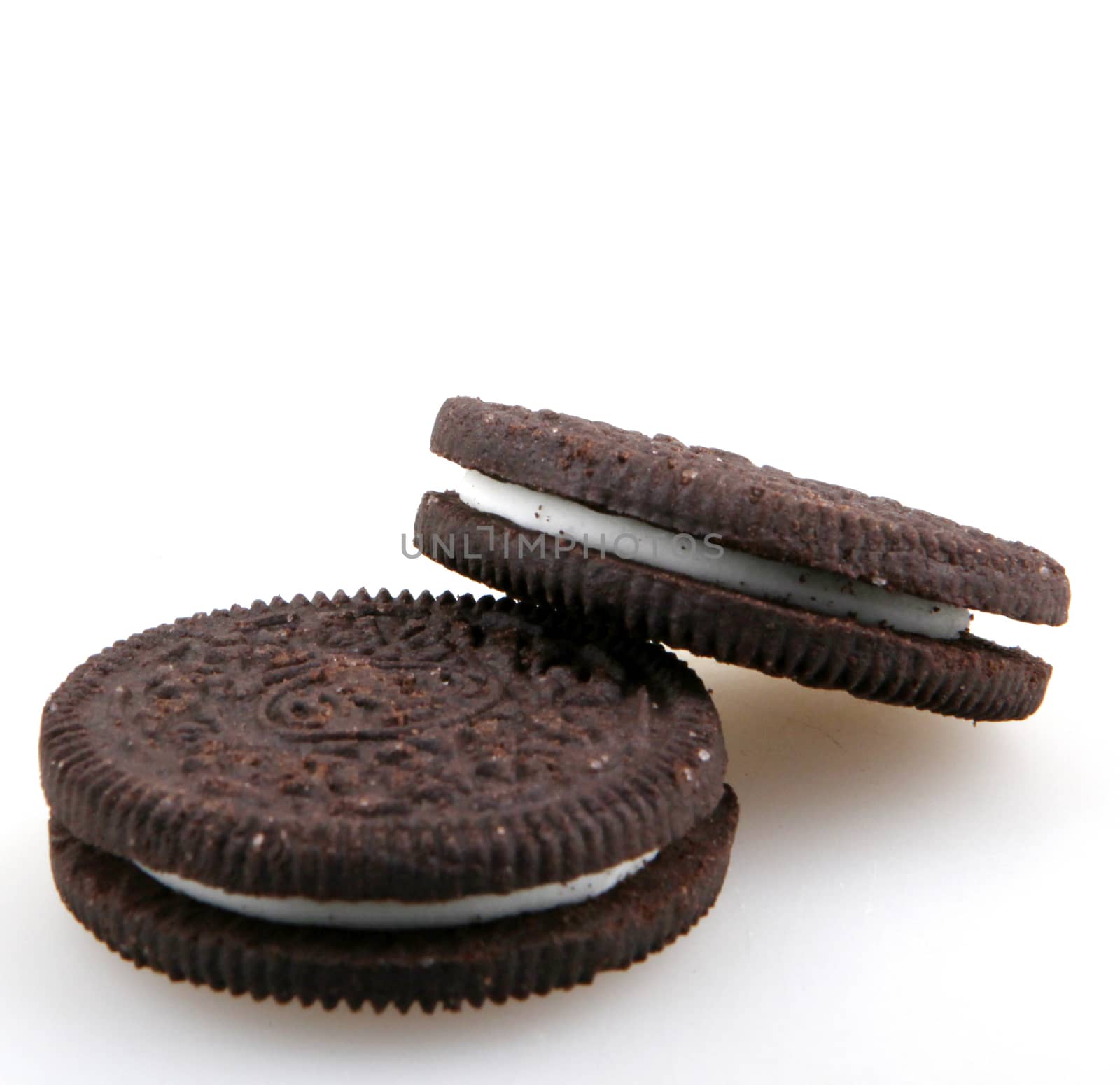AYTOS, BULGARIA - OCTOBER 04, 2015: Oreo isolated on white background. Oreo is a sandwich cookie consisting of two chocolate disks with a sweet cream filling in between.