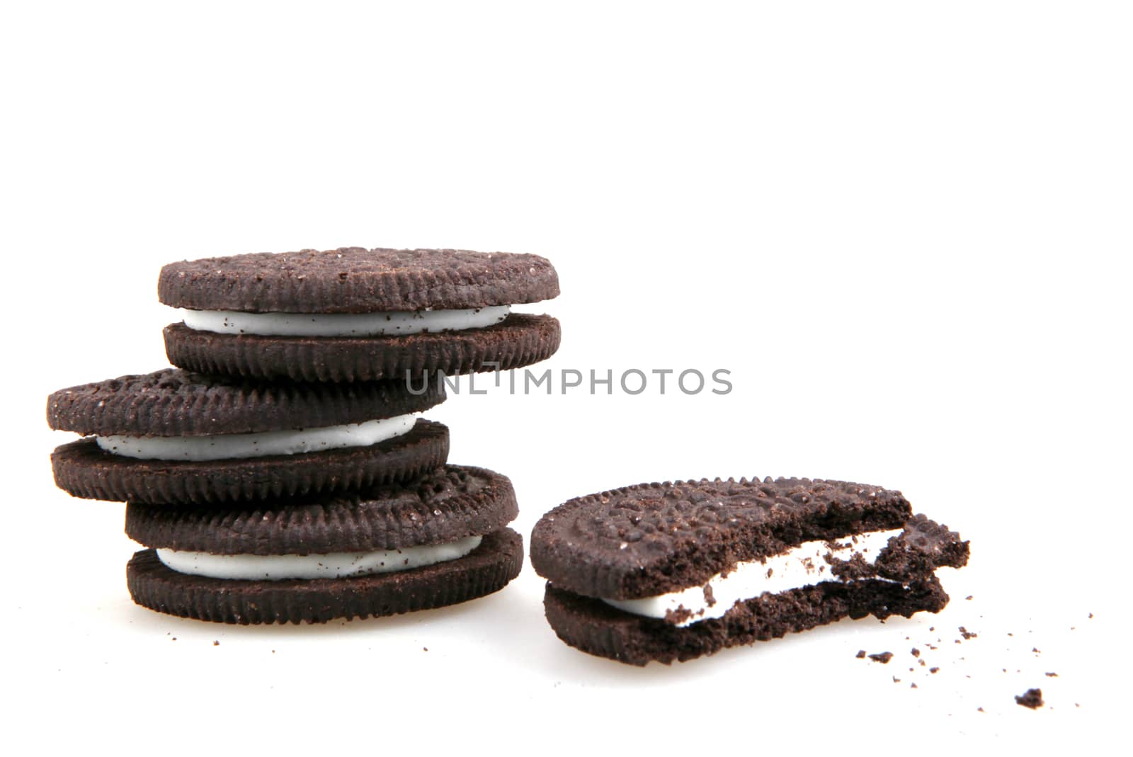 AYTOS, BULGARIA - OCTOBER 04, 2015: Oreo isolated on white background. Oreo is a sandwich cookie consisting of two chocolate disks with a sweet cream filling in between.