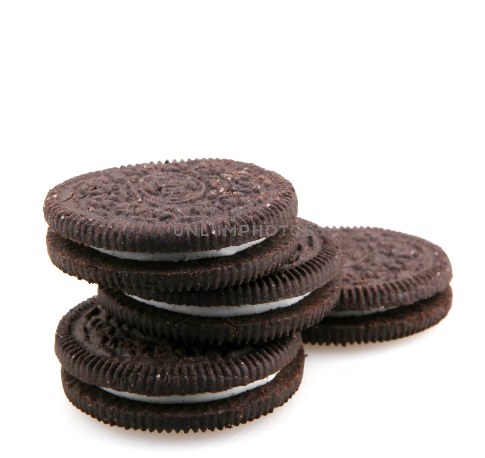 AYTOS, BULGARIA - OCTOBER 04, 2015: Oreo isolated on white background. Oreo is a sandwich cookie consisting of two chocolate disks with a sweet cream filling in between.