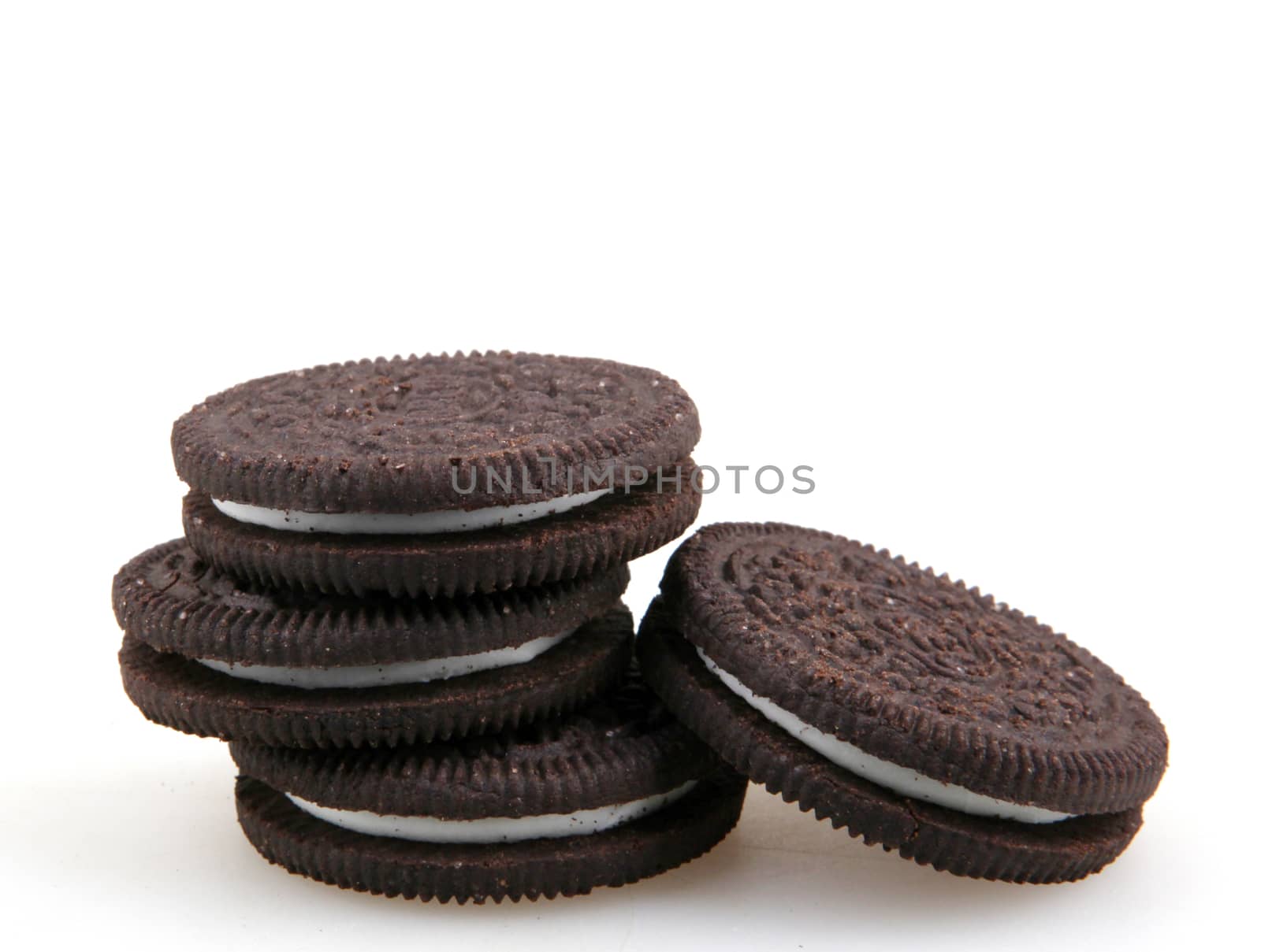 AYTOS, BULGARIA - OCTOBER 04, 2015: Oreo isolated on white background. Oreo is a sandwich cookie consisting of two chocolate disks with a sweet cream filling in between. by nenov